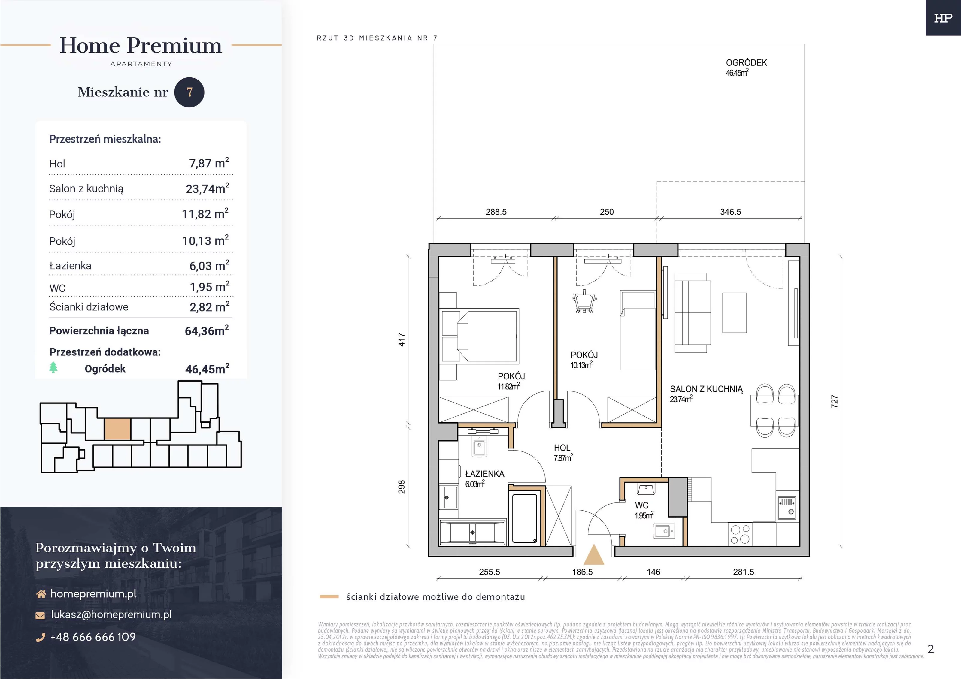 3 pokoje, mieszkanie 64,36 m², parter, oferta nr 7, Apartamenty Home Premium, Ożarów Mazowiecki, ul. Piłsudskiego 6