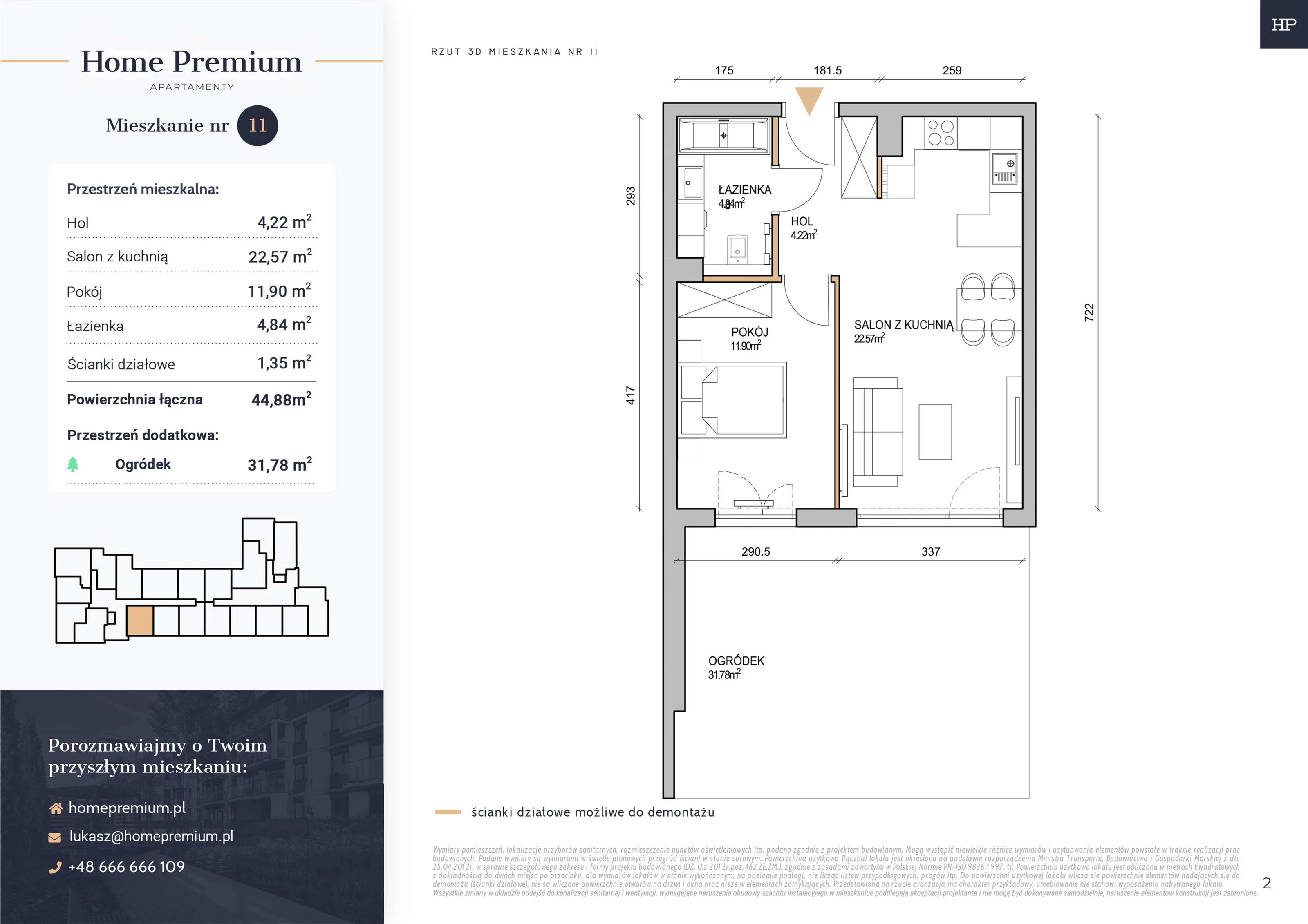 Mieszkanie 44,88 m², parter, oferta nr 11, Apartamenty Home Premium, Ożarów Mazowiecki, ul. Piłsudskiego 6