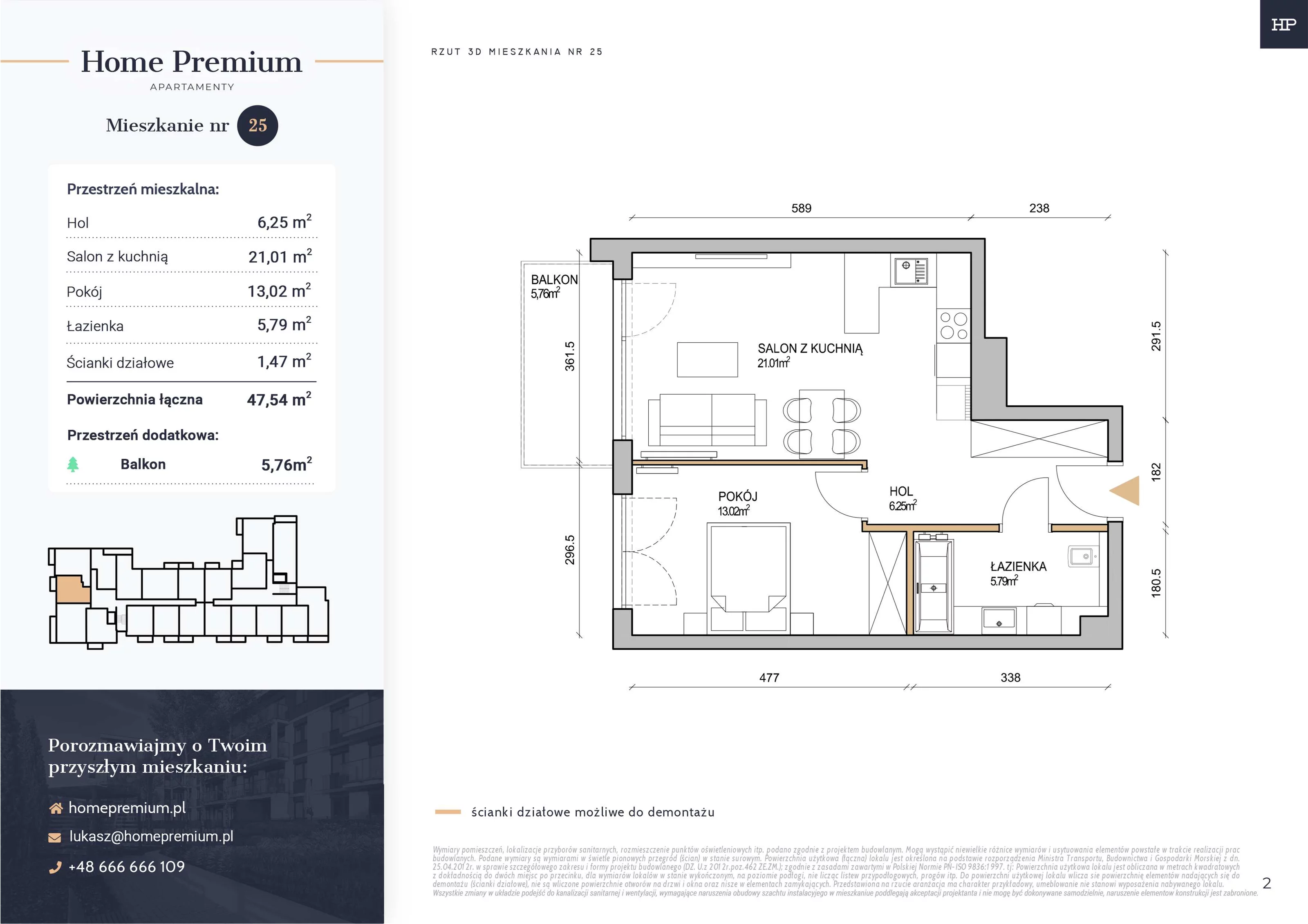 Mieszkanie 47,54 m², piętro 2, oferta nr 25, Apartamenty Home Premium, Ożarów Mazowiecki, ul. Piłsudskiego 6