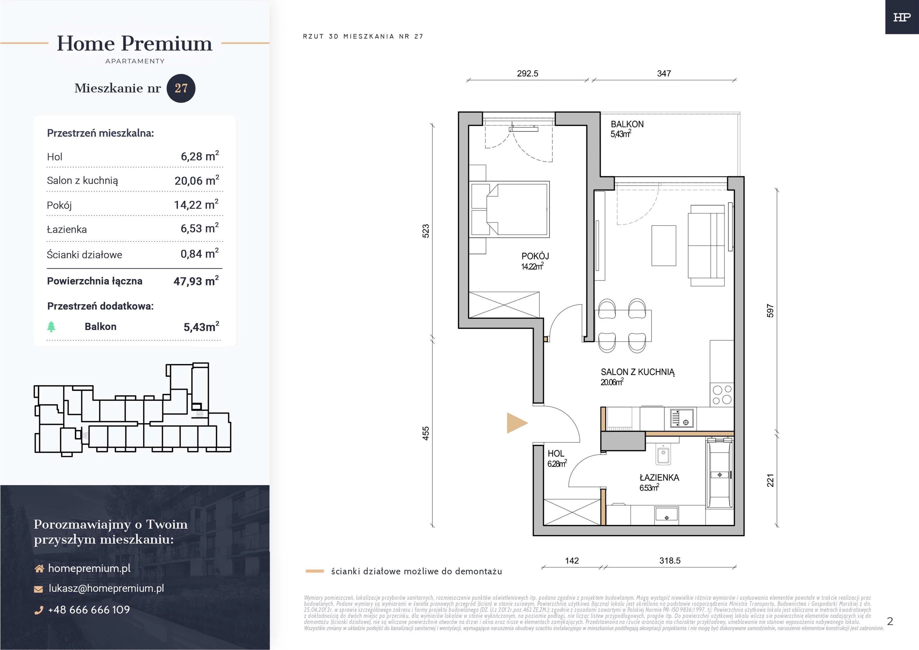 Mieszkanie 47,93 m², piętro 2, oferta nr 27, Apartamenty Home Premium, Ożarów Mazowiecki, ul. Piłsudskiego 6