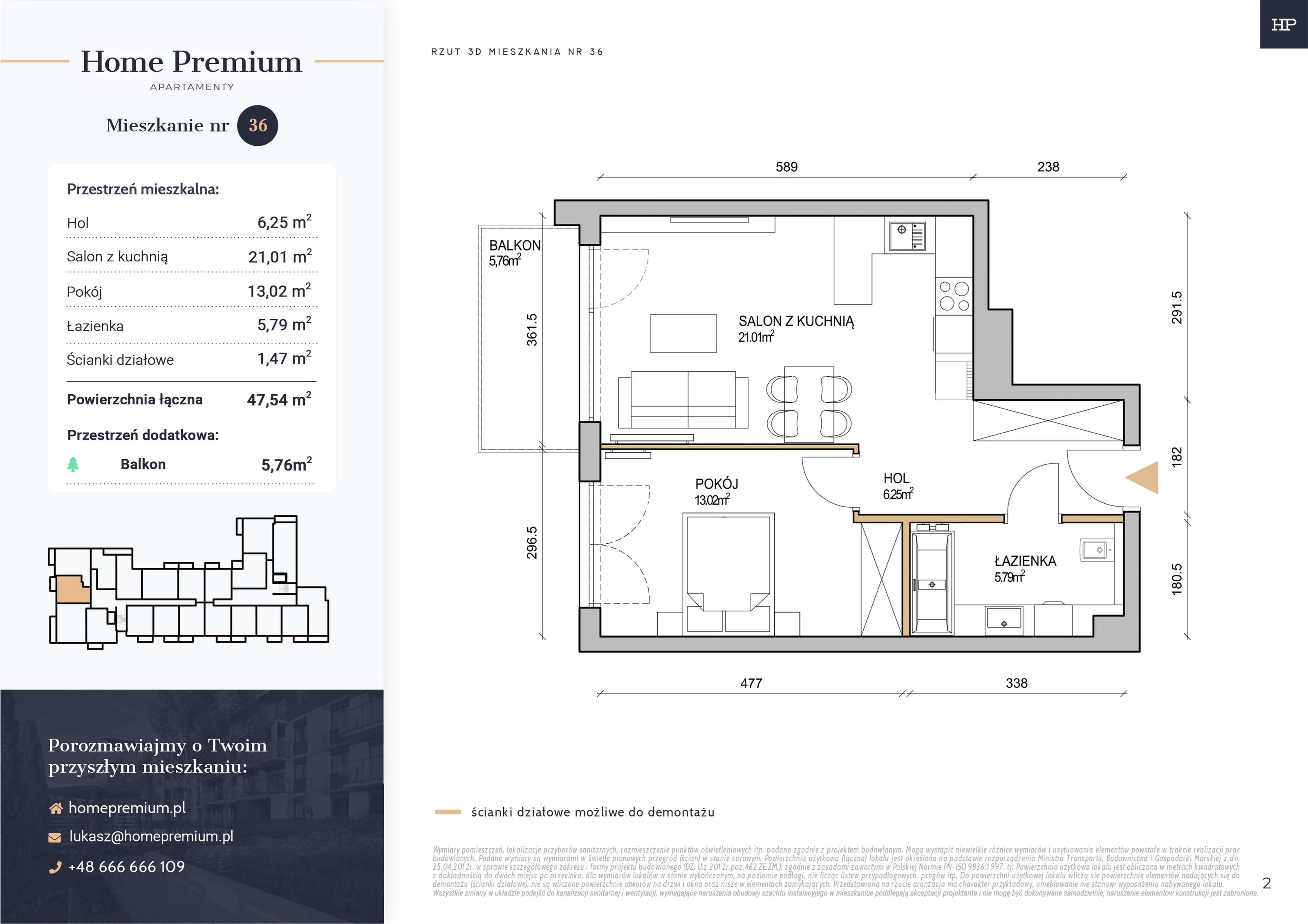 Mieszkanie 47,54 m², piętro 3, oferta nr 36, Apartamenty Home Premium, Ożarów Mazowiecki, ul. Piłsudskiego 6