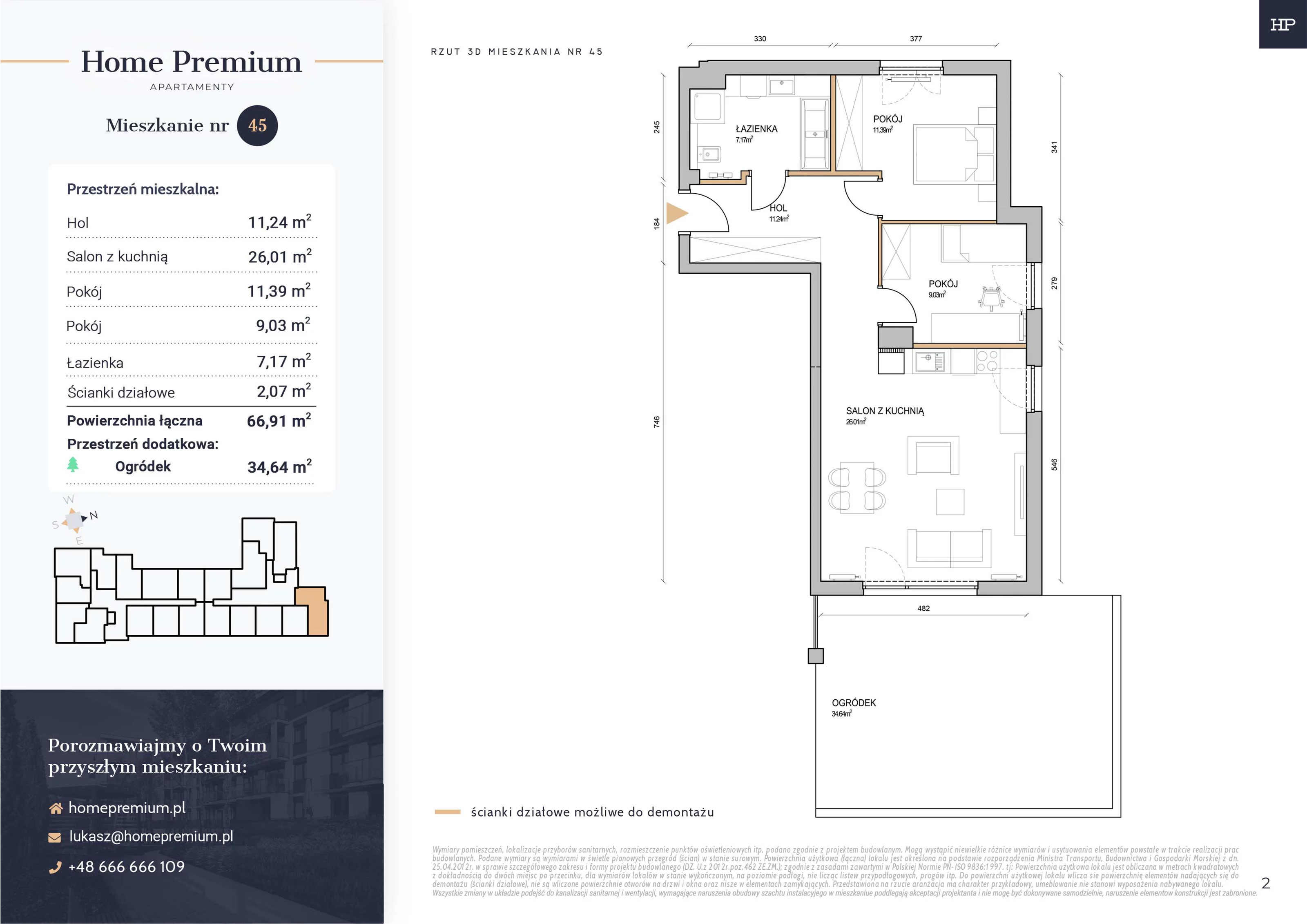 3 pokoje, mieszkanie 66,91 m², parter, oferta nr 45, Apartamenty Home Premium, Ożarów Mazowiecki, ul. Piłsudskiego 6