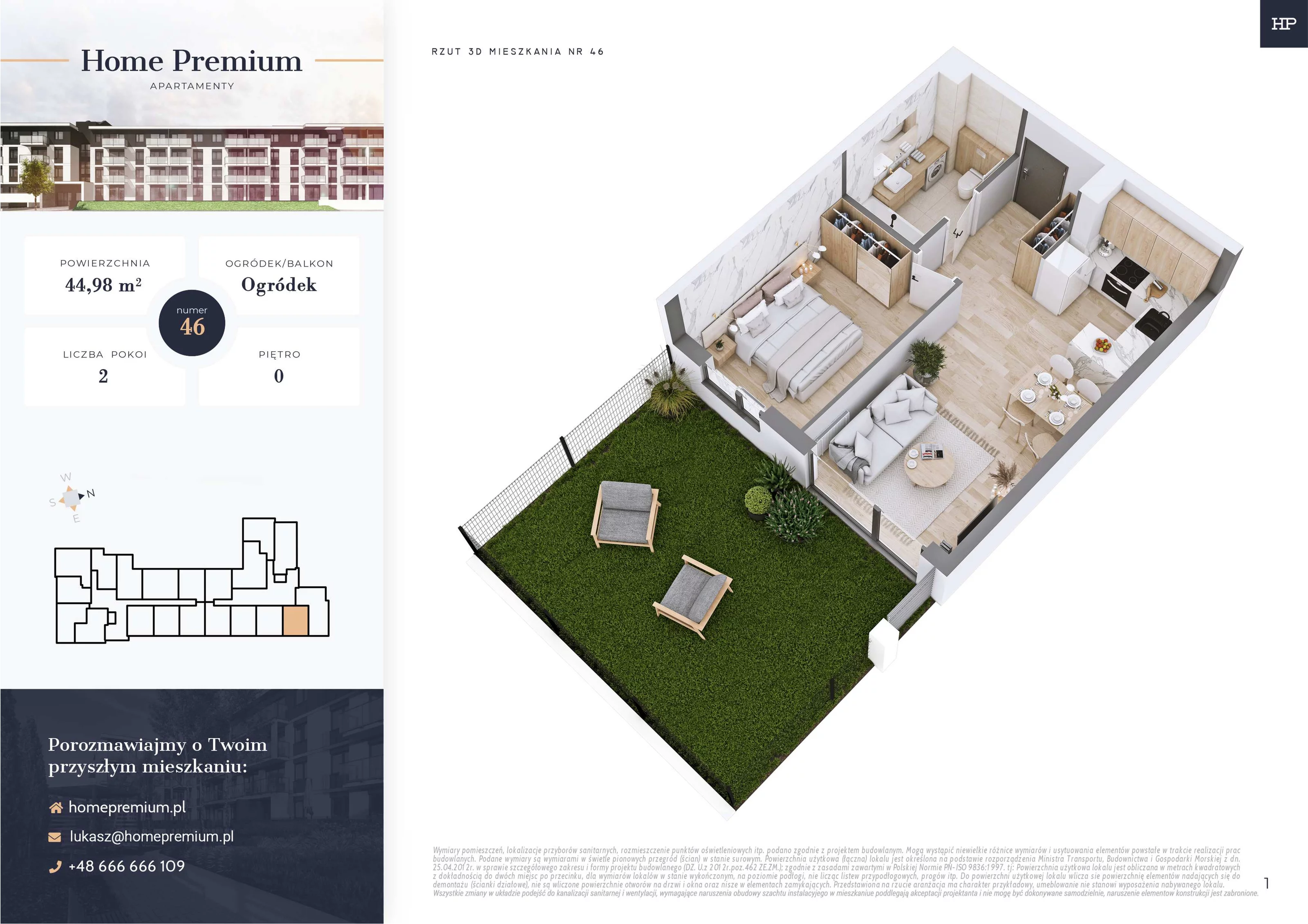 Mieszkanie 44,98 m², parter, oferta nr 46, Apartamenty Home Premium, Ożarów Mazowiecki, ul. Piłsudskiego 6