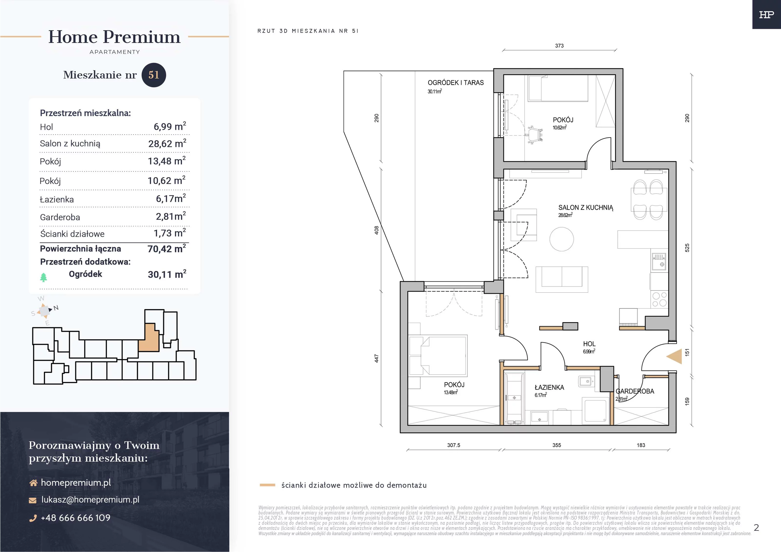 3 pokoje, mieszkanie 70,42 m², parter, oferta nr 51, Apartamenty Home Premium, Ożarów Mazowiecki, ul. Piłsudskiego 6