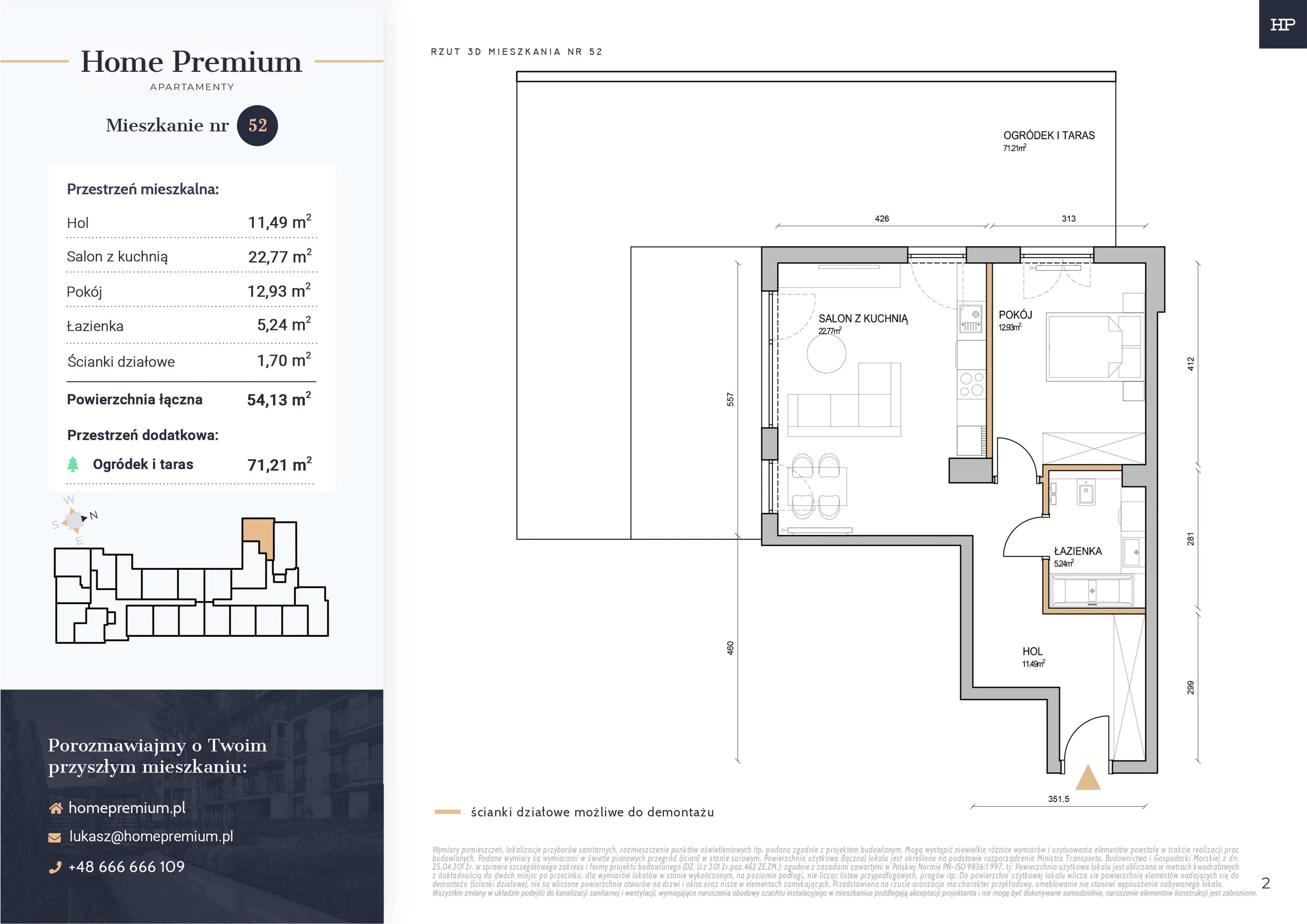 Mieszkanie 54,13 m², parter, oferta nr 52, Apartamenty Home Premium, Ożarów Mazowiecki, ul. Piłsudskiego 6