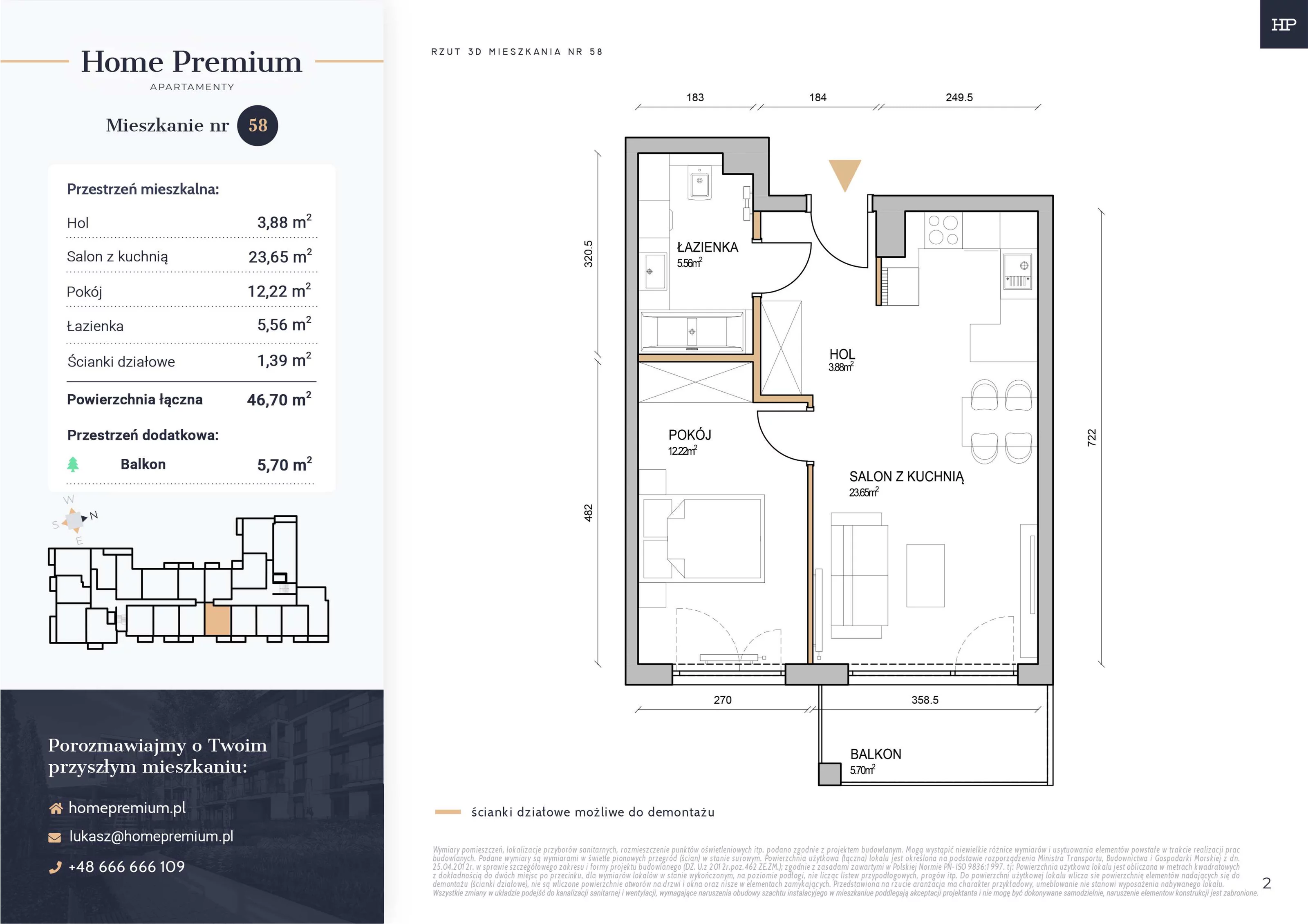 Mieszkanie 46,70 m², piętro 1, oferta nr 58, Apartamenty Home Premium, Ożarów Mazowiecki, ul. Piłsudskiego 6