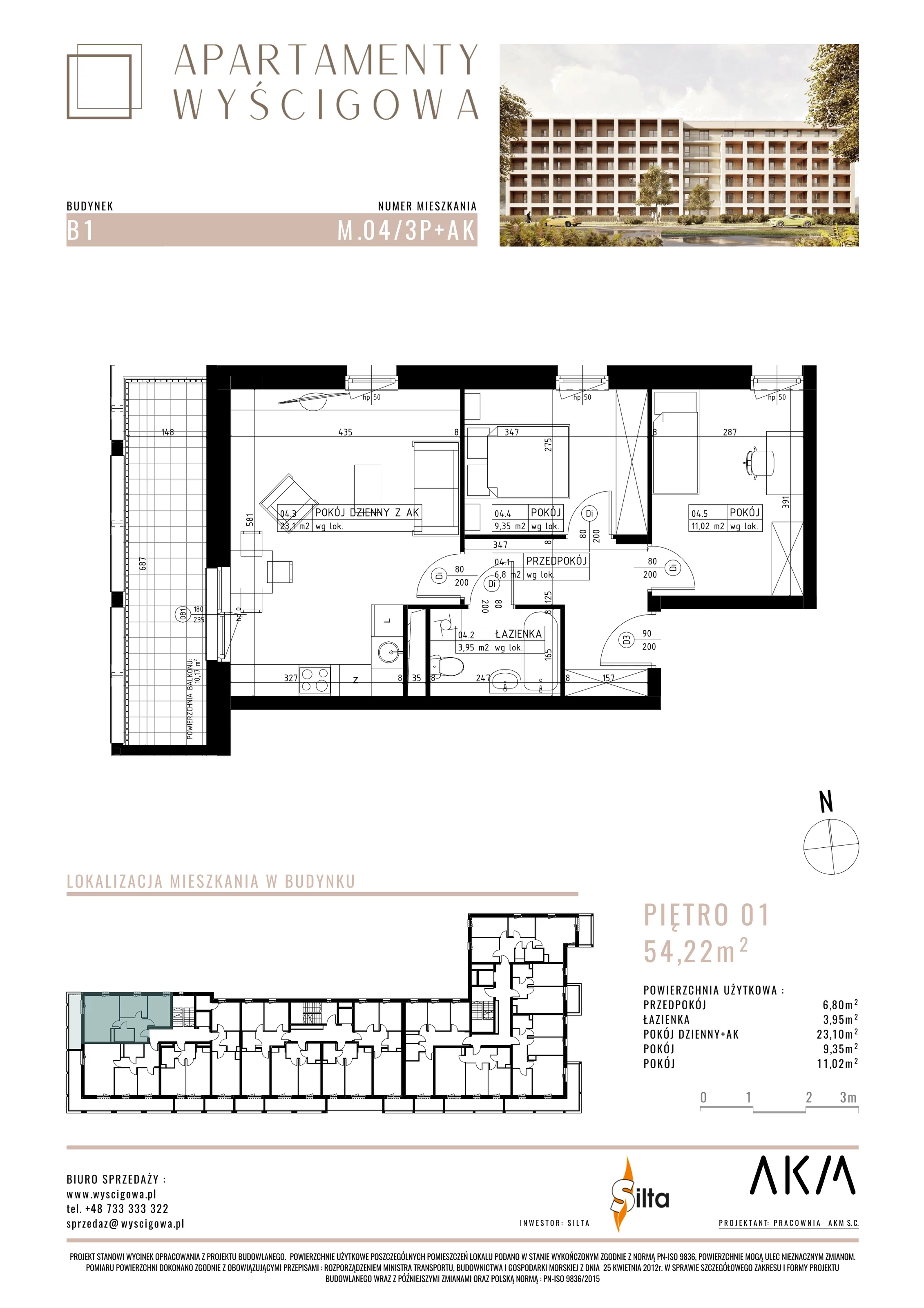 Mieszkanie 54,22 m², piętro 1, oferta nr B1.M4, Apartamenty Wyścigowa, Lublin, Dziesiąta, Dziesiąta, ul. Wyścigowa