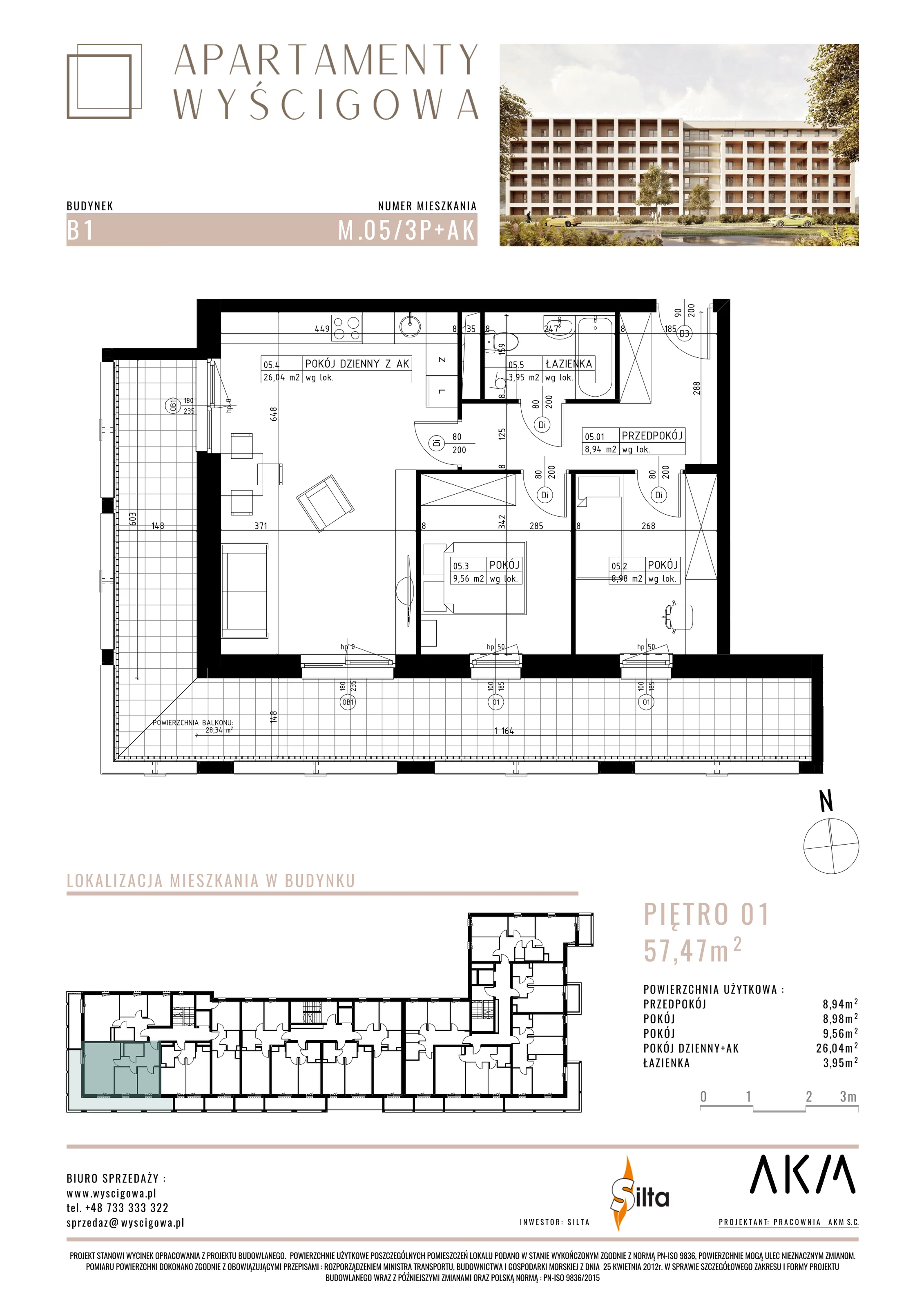 Mieszkanie 57,47 m², piętro 1, oferta nr B1.M5, Apartamenty Wyścigowa, Lublin, Dziesiąta, Dziesiąta, ul. Wyścigowa