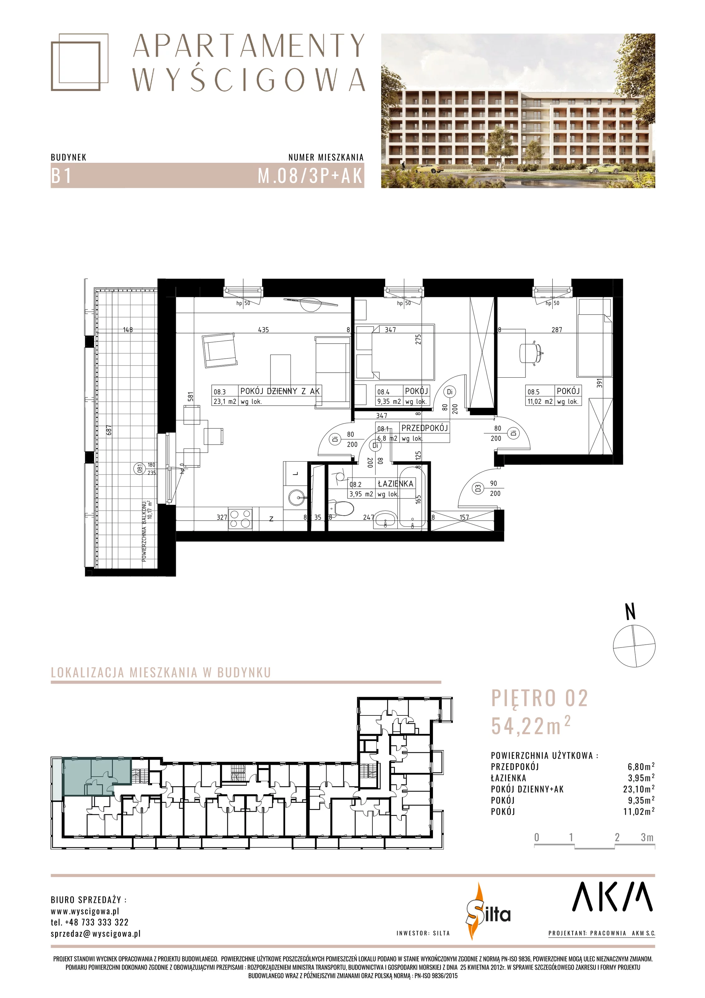 Mieszkanie 54,22 m², piętro 2, oferta nr B1.M8, Apartamenty Wyścigowa, Lublin, Dziesiąta, Dziesiąta, ul. Wyścigowa