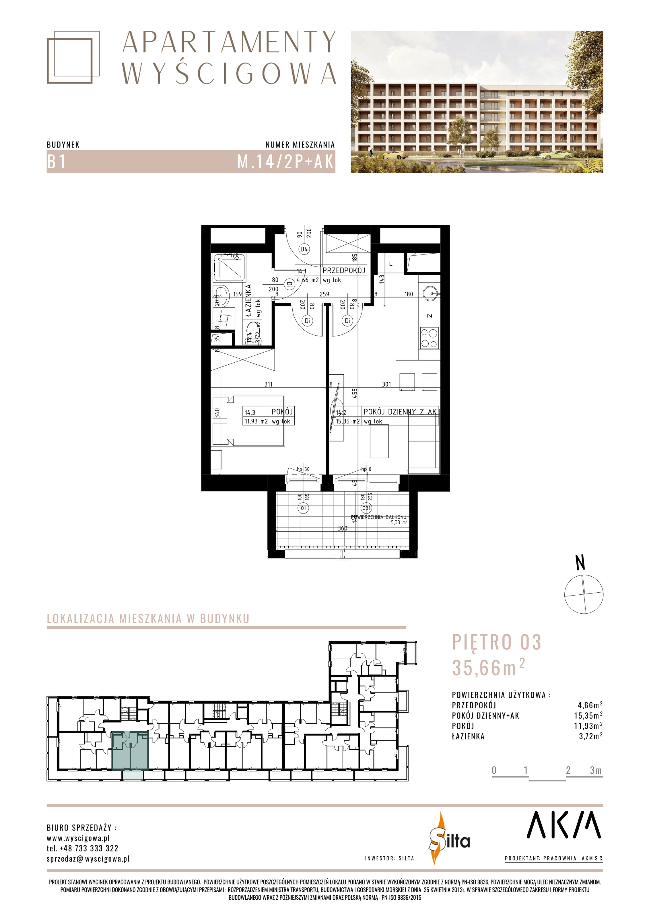 Mieszkanie 35,66 m², piętro 3, oferta nr B1.M14, Apartamenty Wyścigowa, Lublin, Dziesiąta, Dziesiąta, ul. Wyścigowa