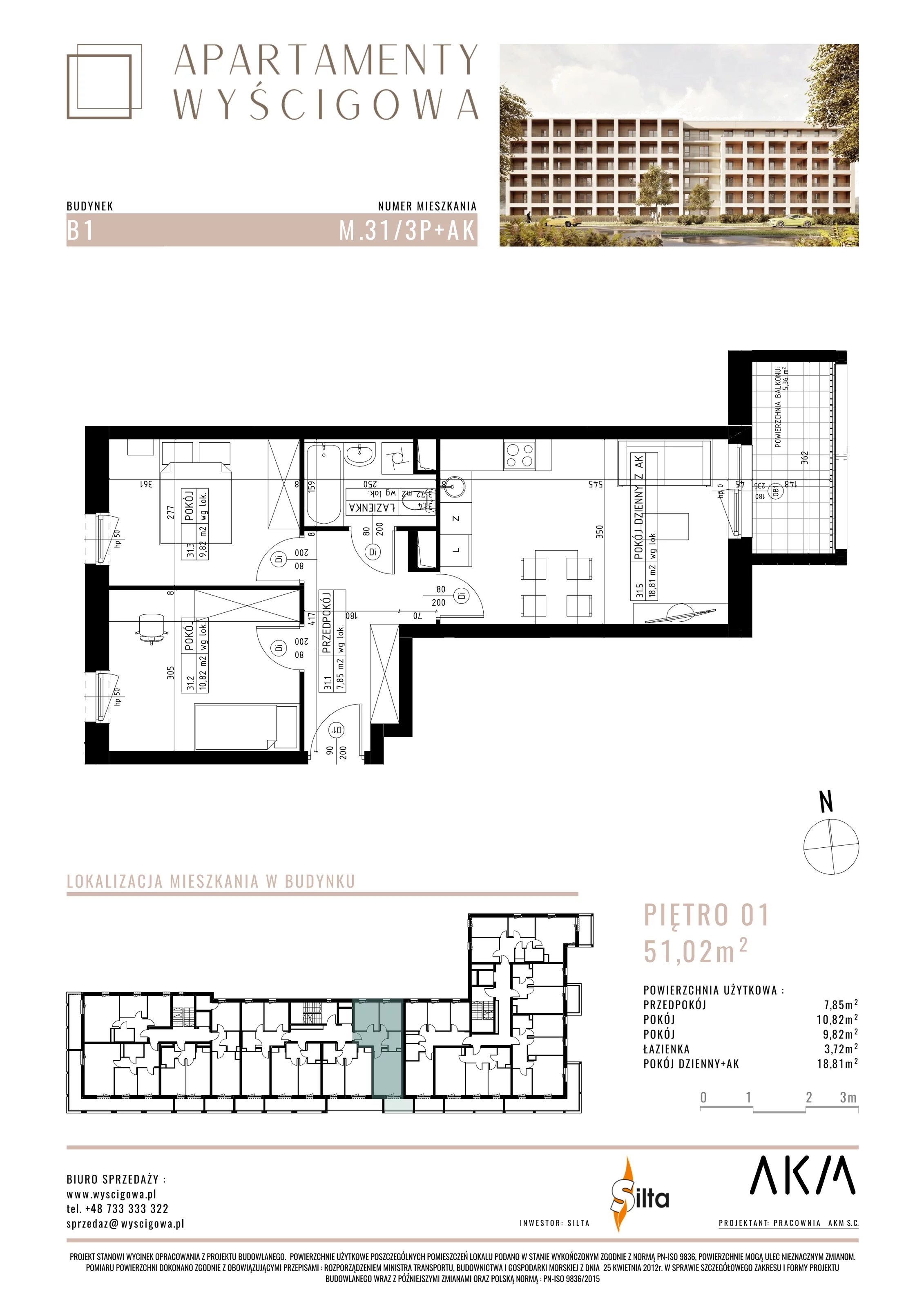 Mieszkanie 51,02 m², piętro 1, oferta nr B1.M31, Apartamenty Wyścigowa, Lublin, Dziesiąta, Dziesiąta, ul. Wyścigowa