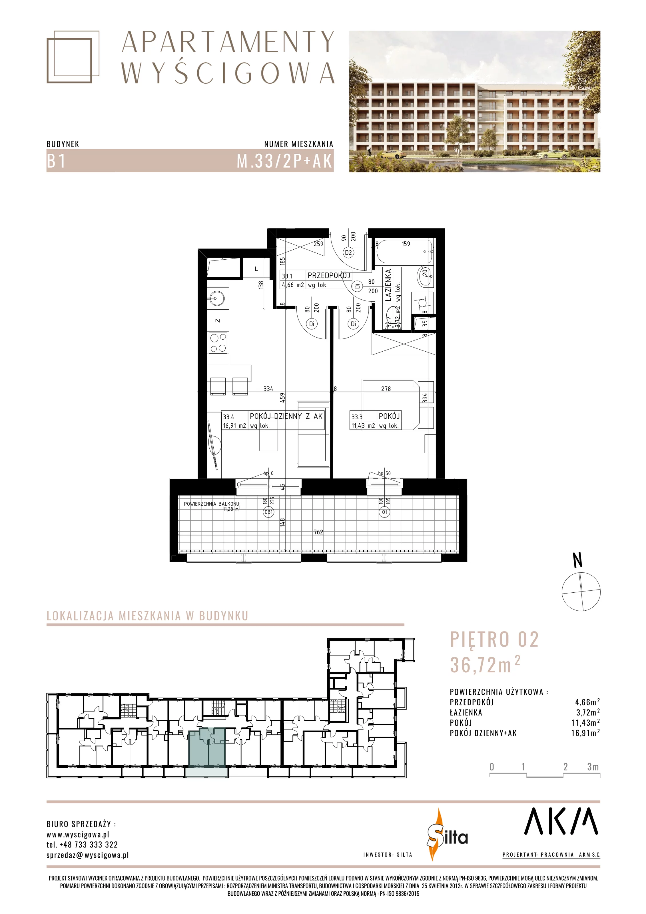 Mieszkanie 36,72 m², piętro 2, oferta nr B1.M33, Apartamenty Wyścigowa, Lublin, Dziesiąta, Dziesiąta, ul. Wyścigowa