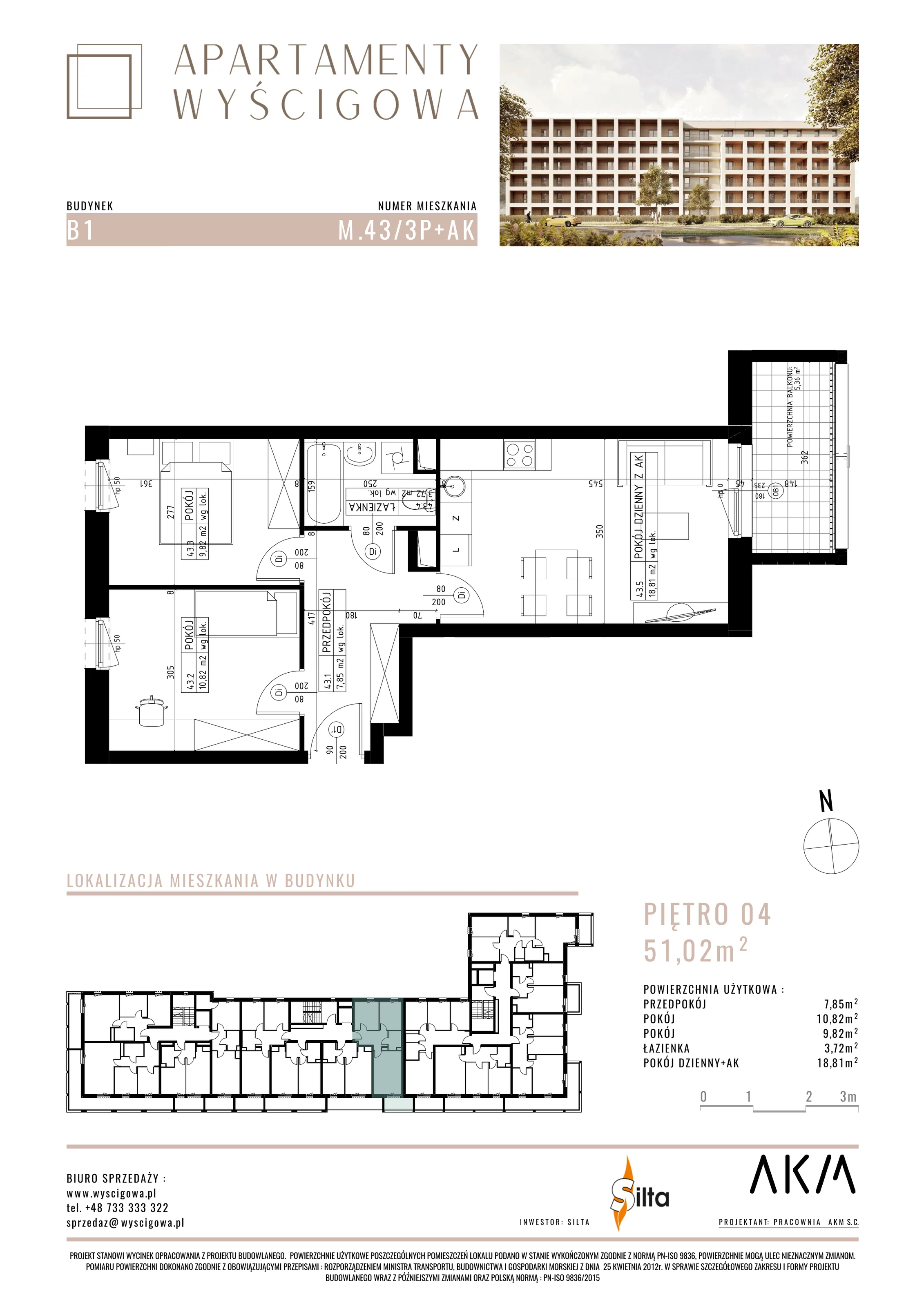 Mieszkanie 51,02 m², piętro 4, oferta nr B1.M43, Apartamenty Wyścigowa, Lublin, Dziesiąta, Dziesiąta, ul. Wyścigowa