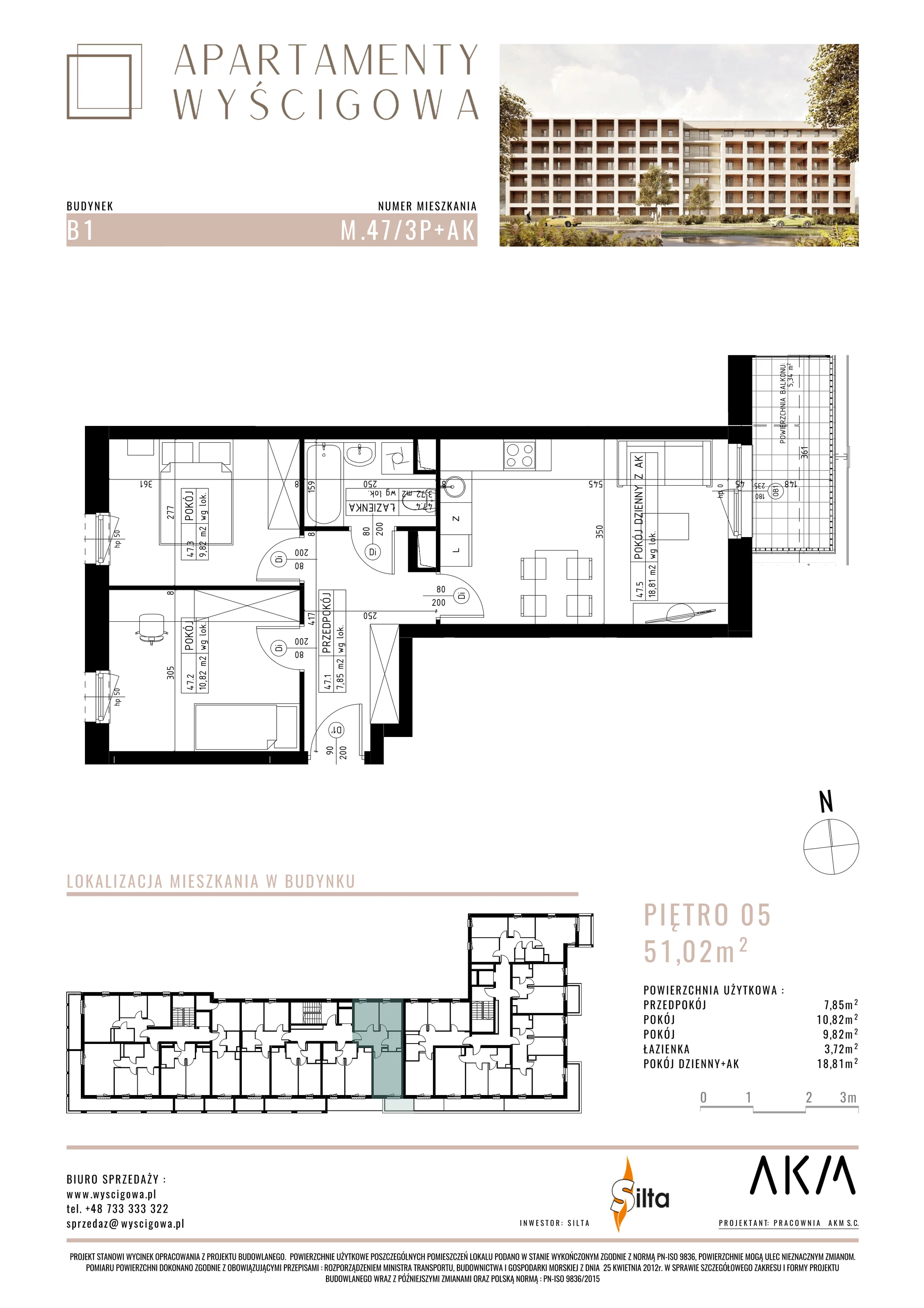 Mieszkanie 51,02 m², piętro 5, oferta nr B1.M47, Apartamenty Wyścigowa, Lublin, Dziesiąta, Dziesiąta, ul. Wyścigowa