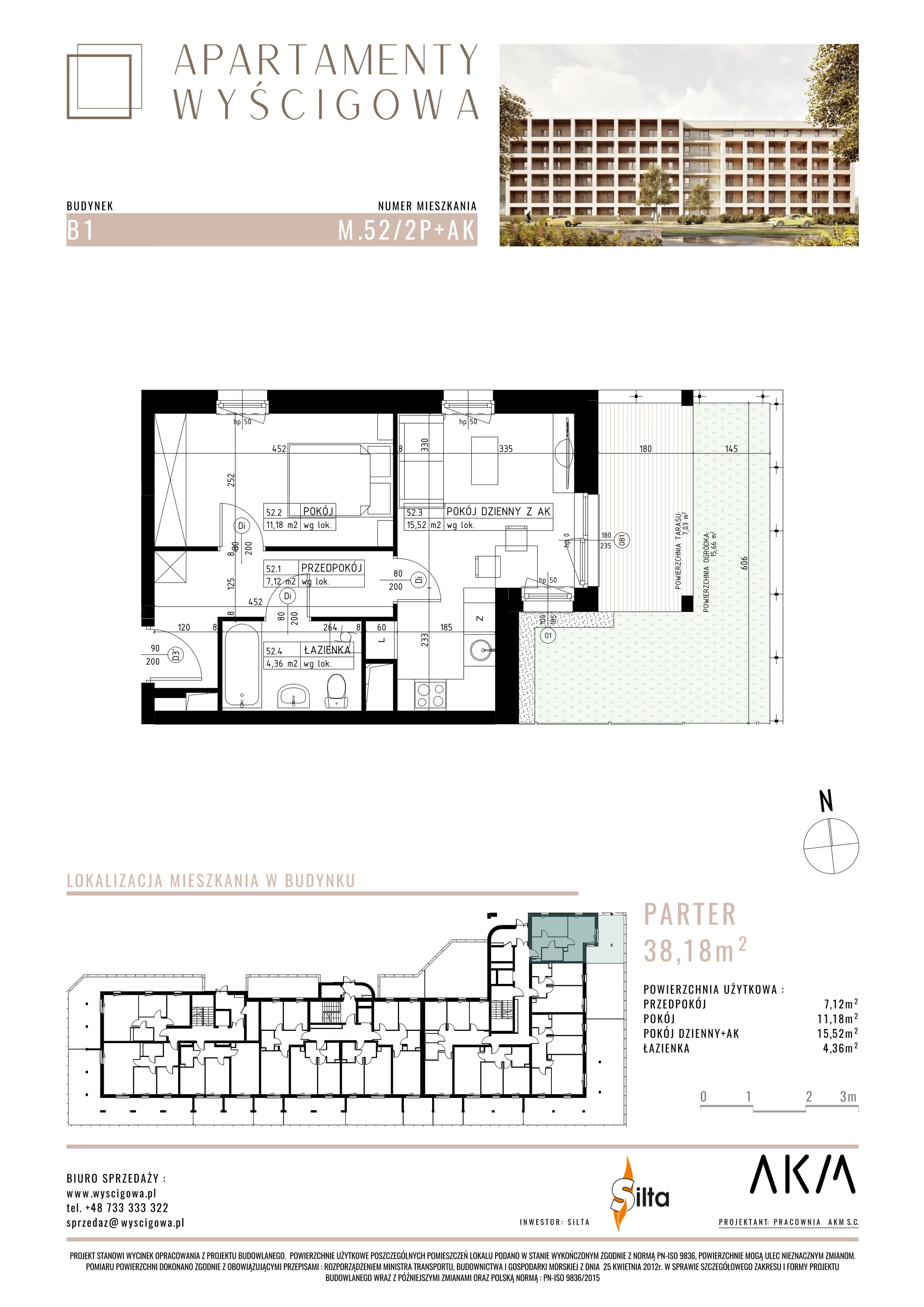 Mieszkanie 38,18 m², parter, oferta nr B1.M52, Apartamenty Wyścigowa, Lublin, Dziesiąta, Dziesiąta, ul. Wyścigowa