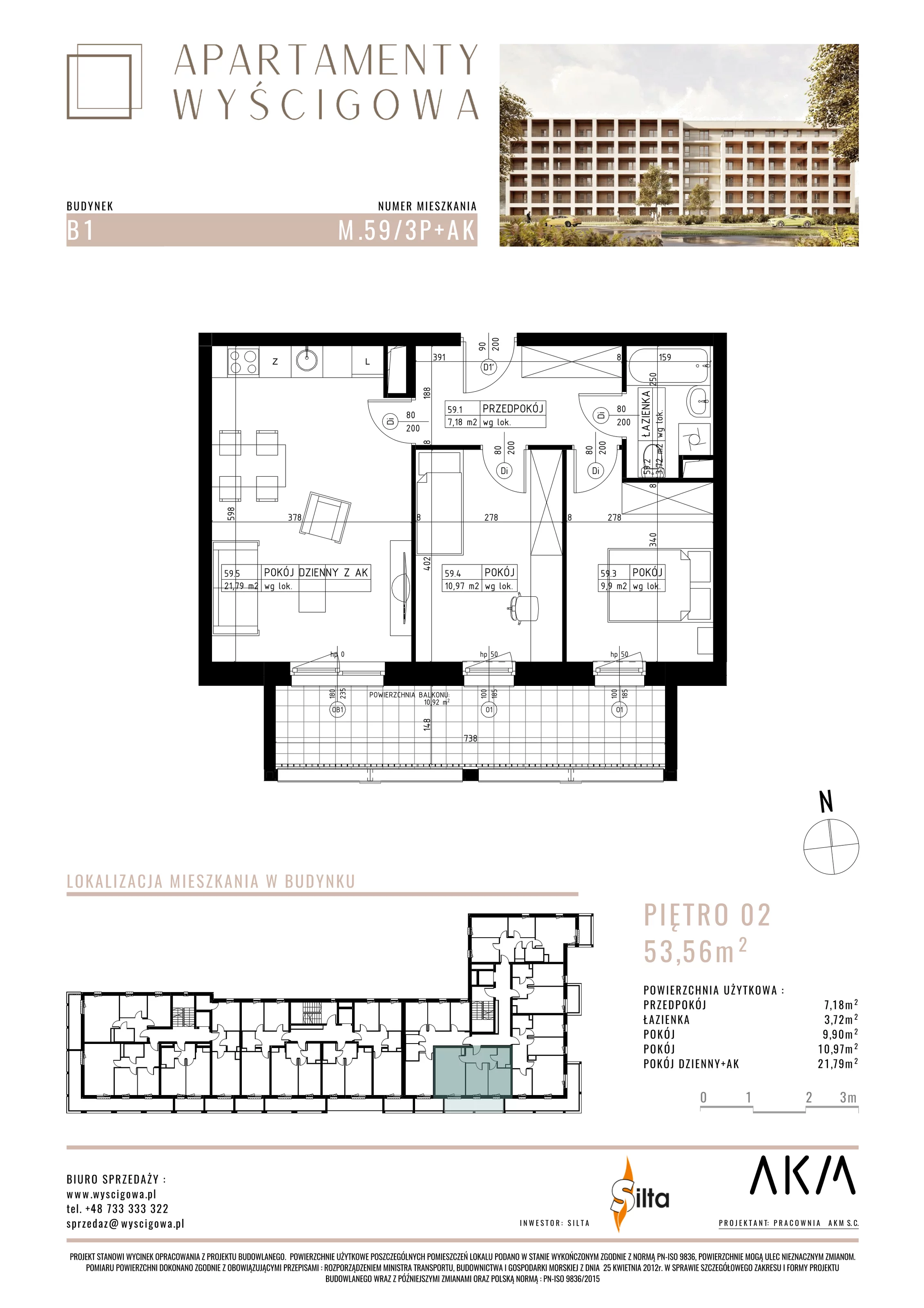 Mieszkanie 53,56 m², piętro 2, oferta nr B1.M59, Apartamenty Wyścigowa, Lublin, Dziesiąta, Dziesiąta, ul. Wyścigowa