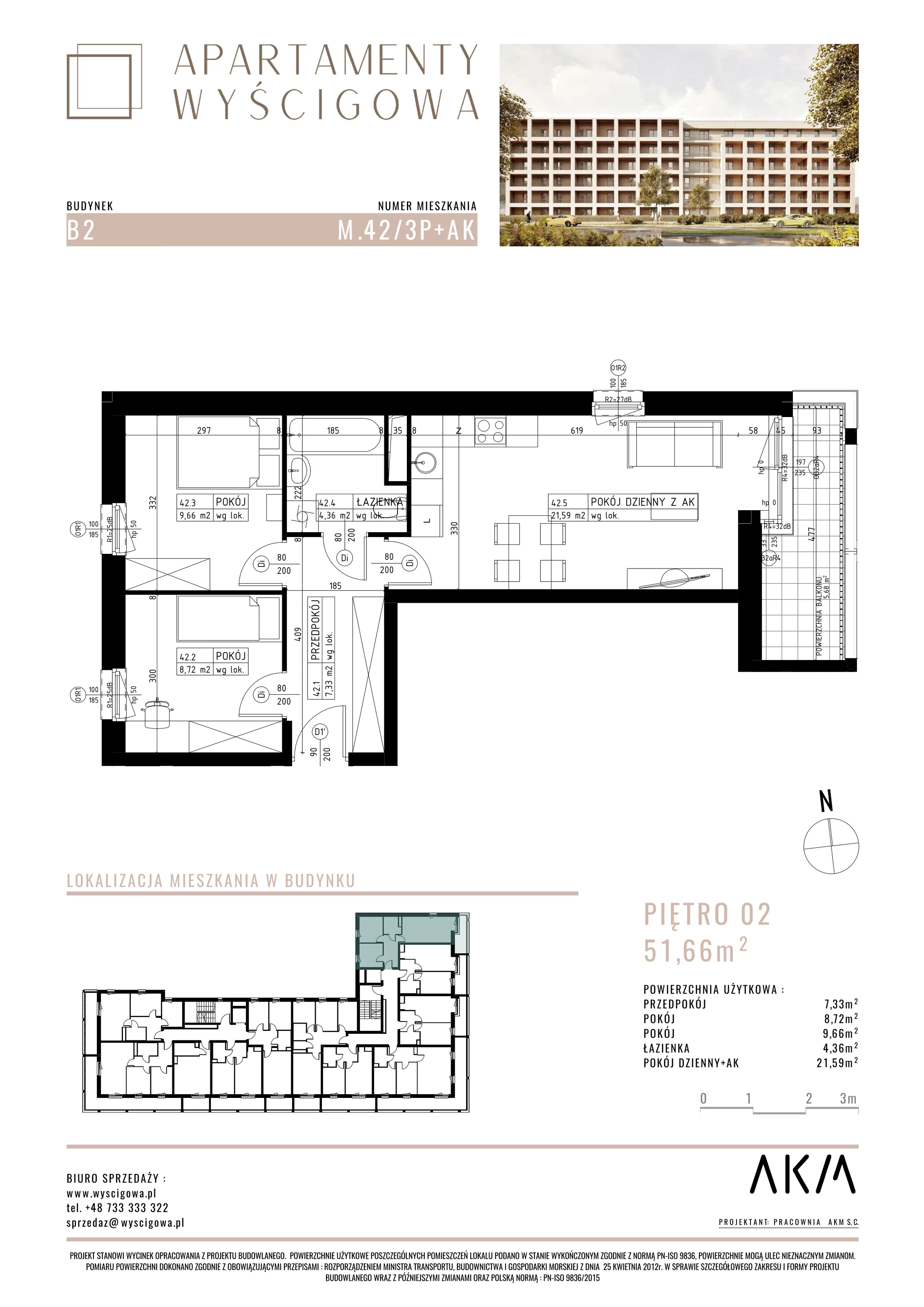 Mieszkanie 51,66 m², piętro 2, oferta nr B2.M42, Apartamenty Wyścigowa, Lublin, Dziesiąta, Dziesiąta, ul. Wyścigowa