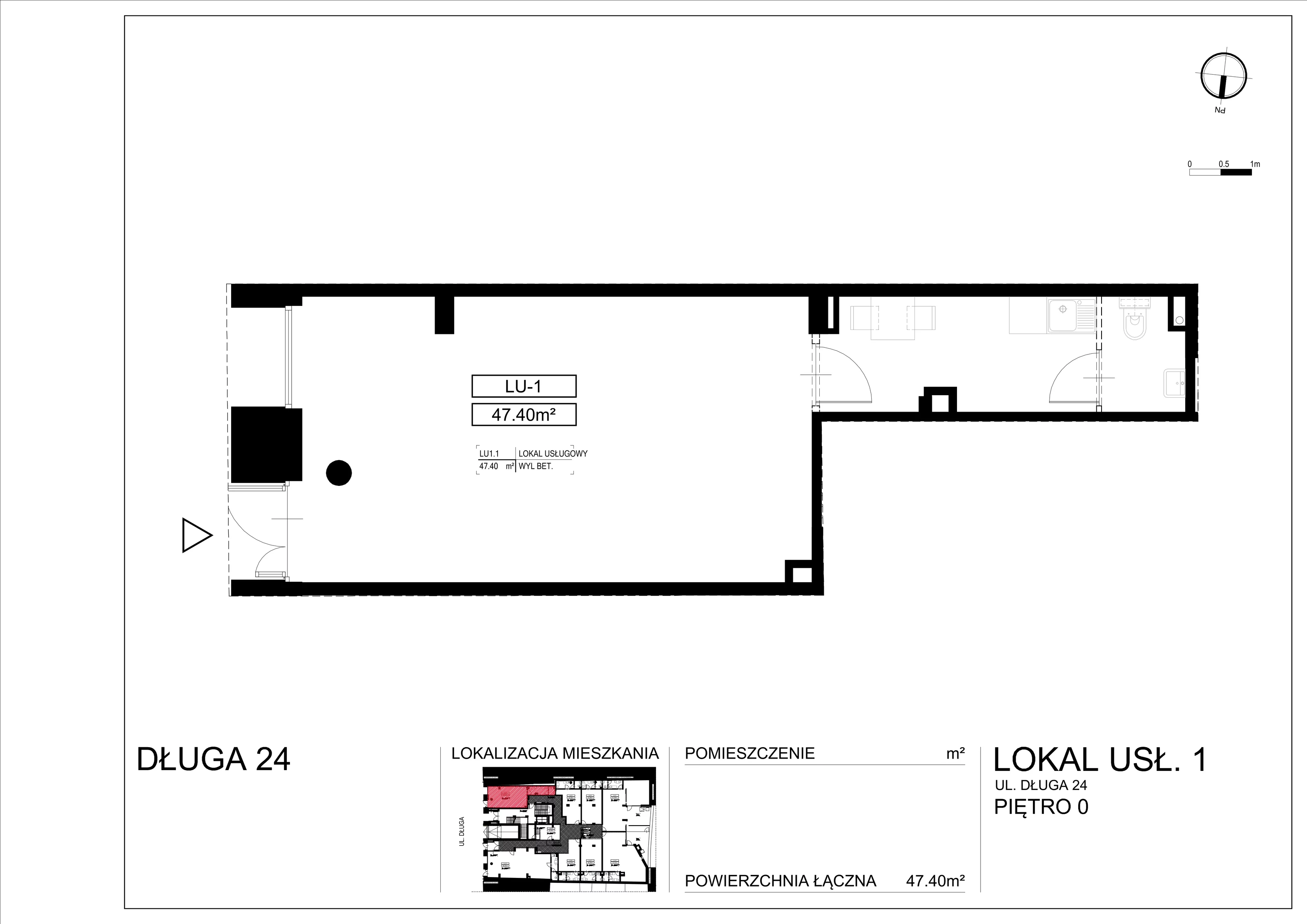 Lokal użytkowy 47,40 m², oferta nr L-1, Długa Residence - lokale użytkowe, Kraków, Stare Miasto, Kleparz, ul. Długa 24