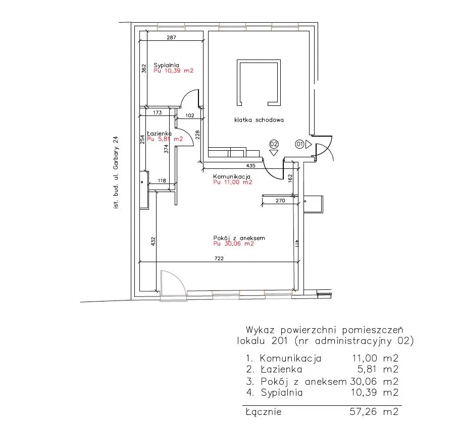 Mieszkanie 57,26 m², piętro 1, oferta nr 2, Garbary 22, Bydgoszcz, Okole, ul. Garbary 22A