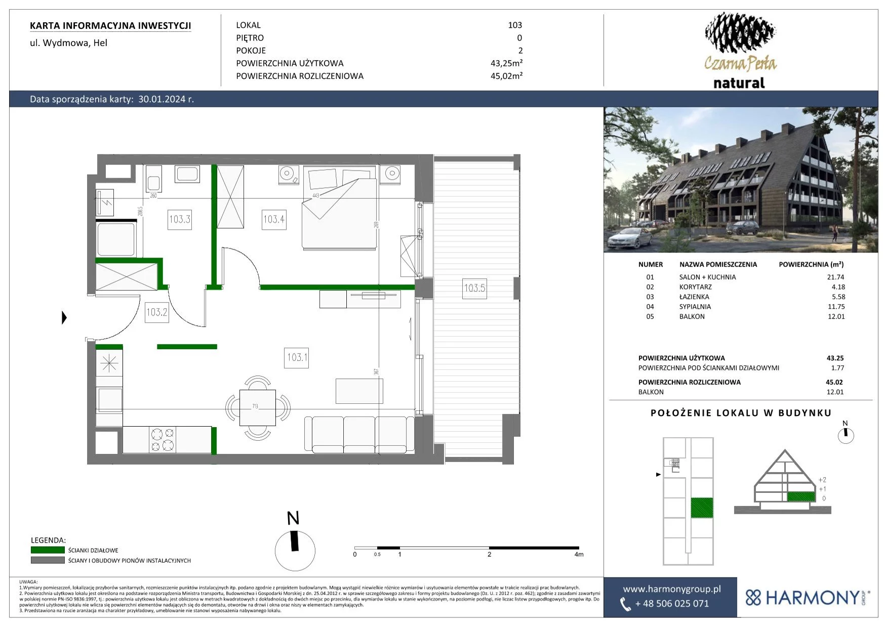 Apartament 45,02 m², parter, oferta nr 103, Czarna Perła, Hel, ul. Wydmowa