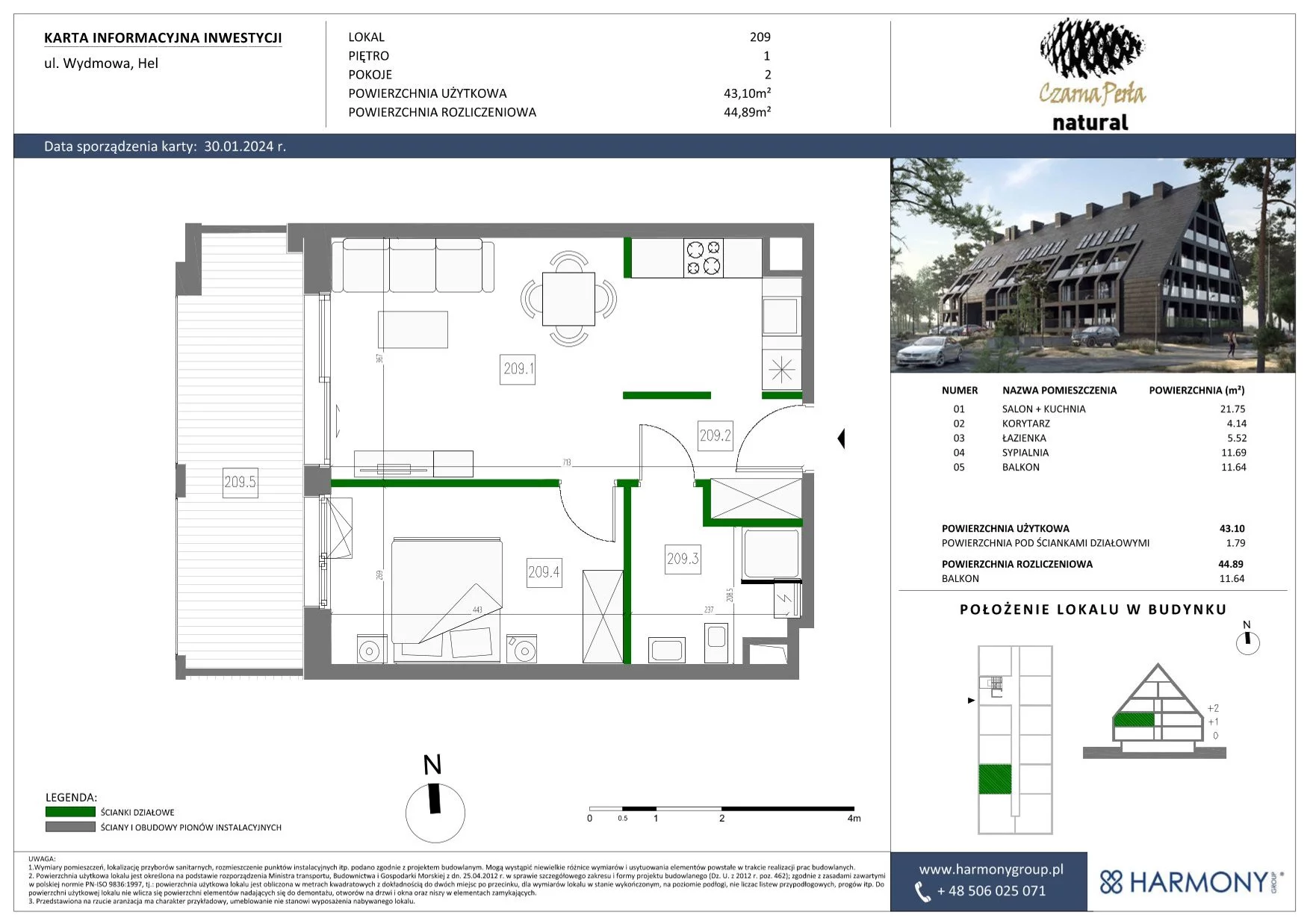 Apartament 44,89 m², piętro 1, oferta nr 209, Czarna Perła, Hel, ul. Wydmowa