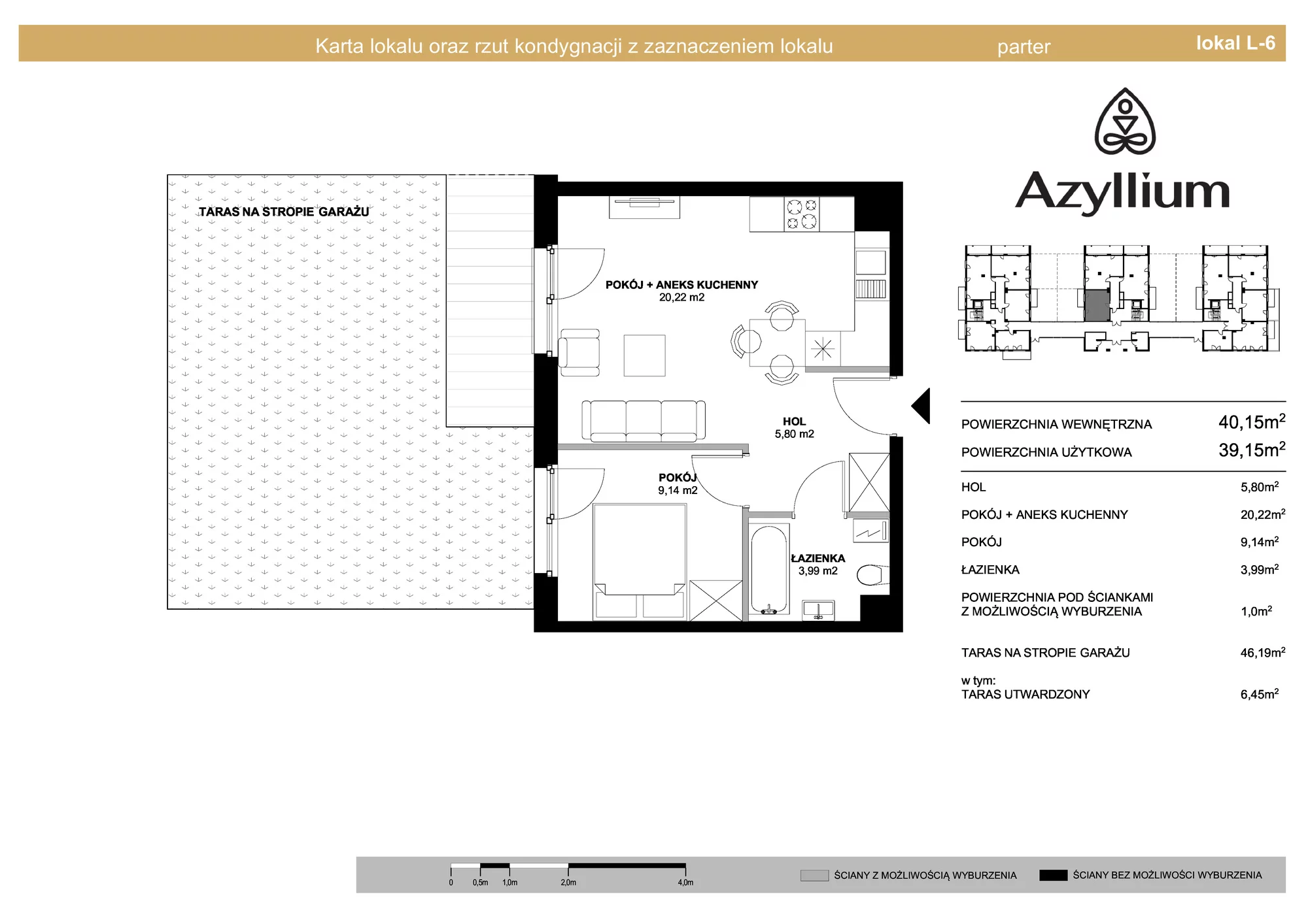 Mieszkanie 40,15 m², parter, oferta nr B.6, Azyllium, Olsztyn, Gutkowo, ul. Żurawia