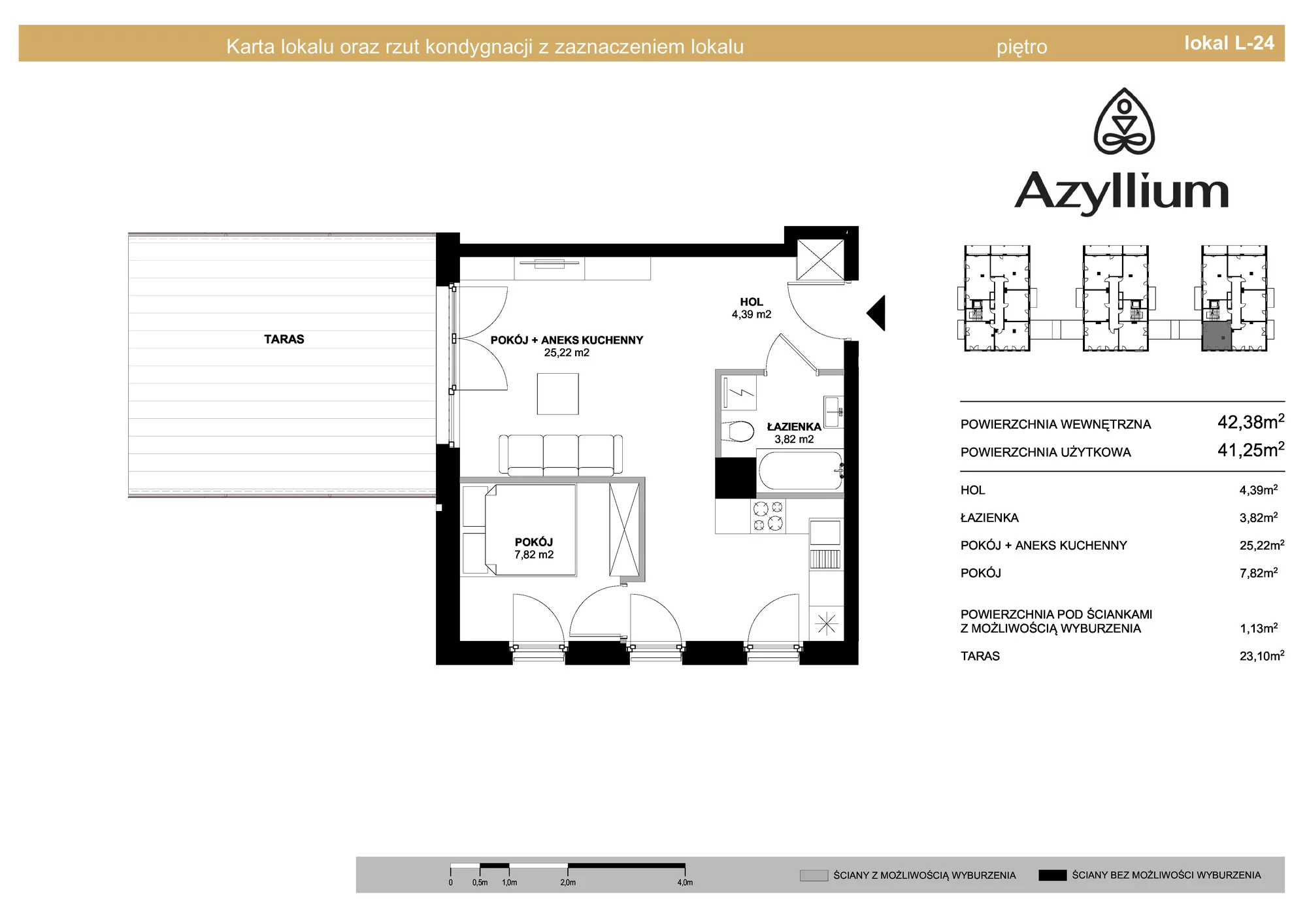 Mieszkanie 42,38 m², piętro 1, oferta nr C.24, Azyllium, Olsztyn, Gutkowo, ul. Żurawia