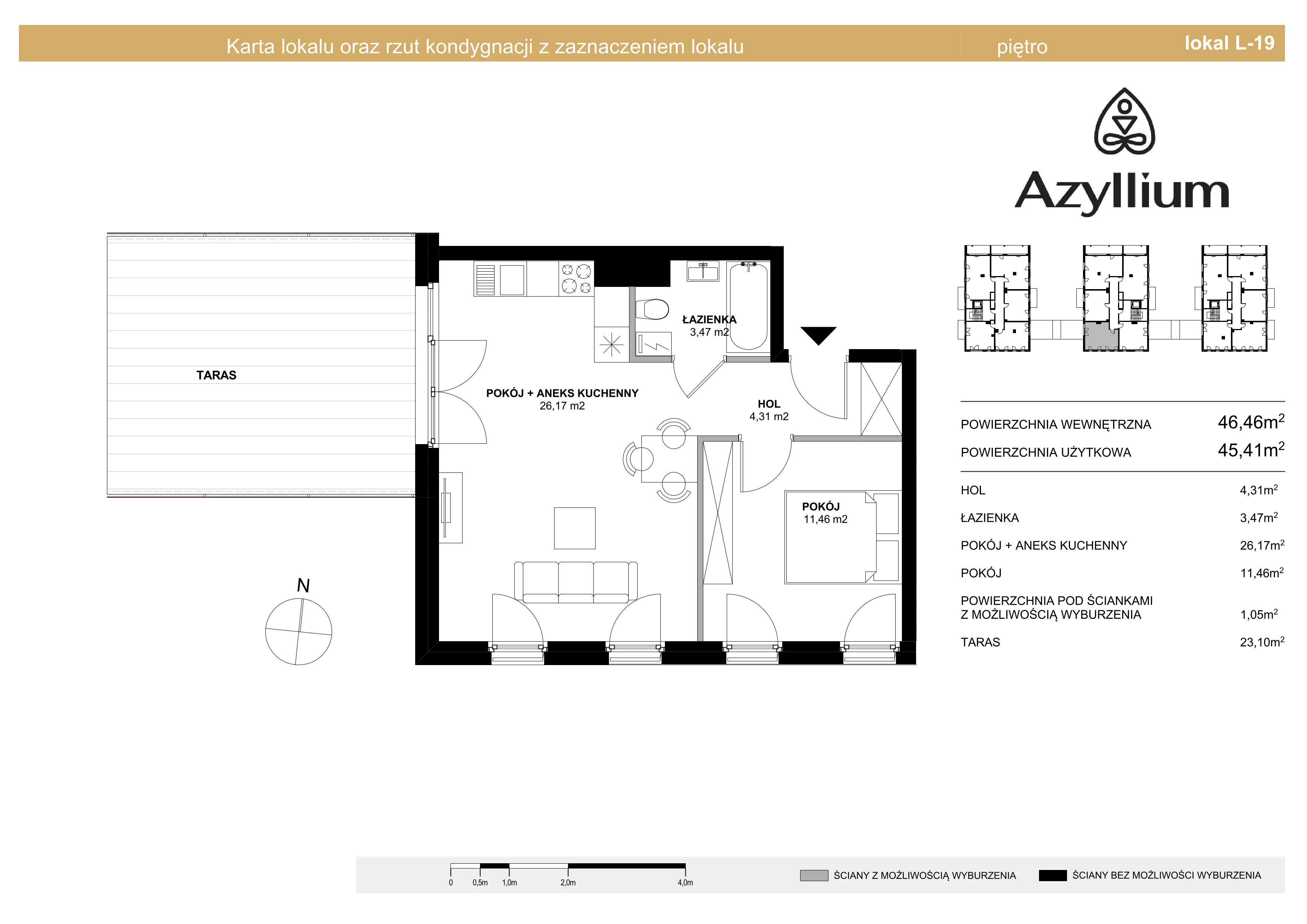 2 pokoje, apartament 46,46 m², piętro 1, oferta nr B.19, Azyllium, Olsztyn, Gutkowo, ul. Żurawia