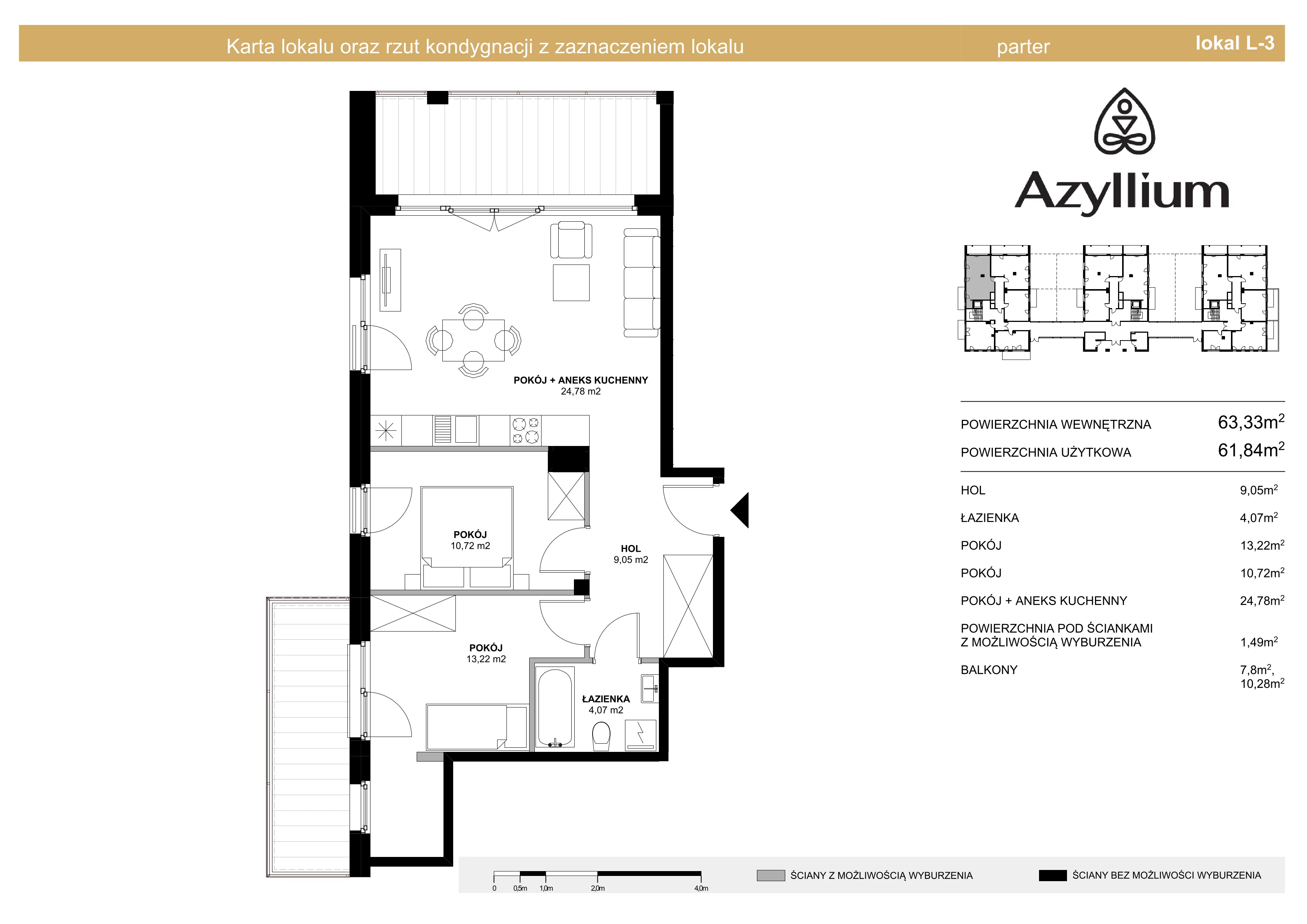 3 pokoje, mieszkanie 63,33 m², parter, oferta nr A.3, Azyllium, Olsztyn, Gutkowo, ul. Żurawia
