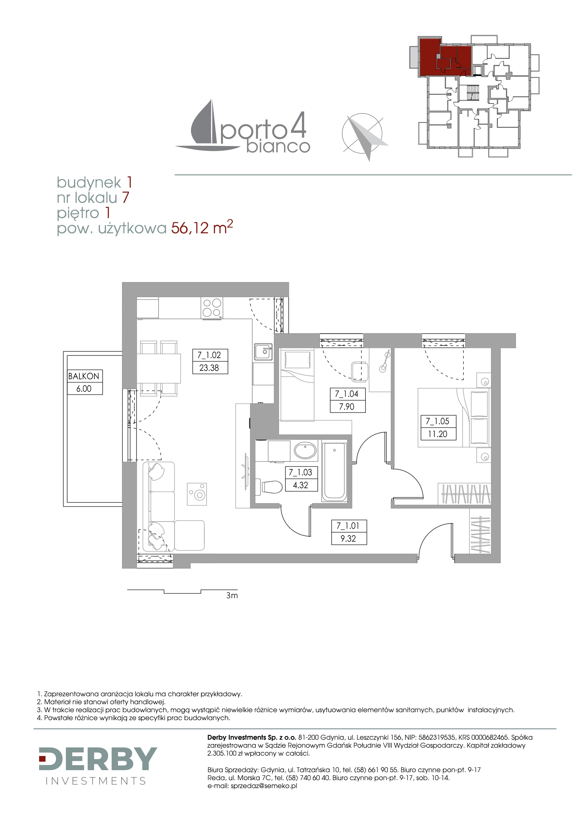 Mieszkanie 56,12 m², piętro 1, oferta nr 1_7, Porto Bianco IV, Rumia, Lotnisko, ul. Jeziorna