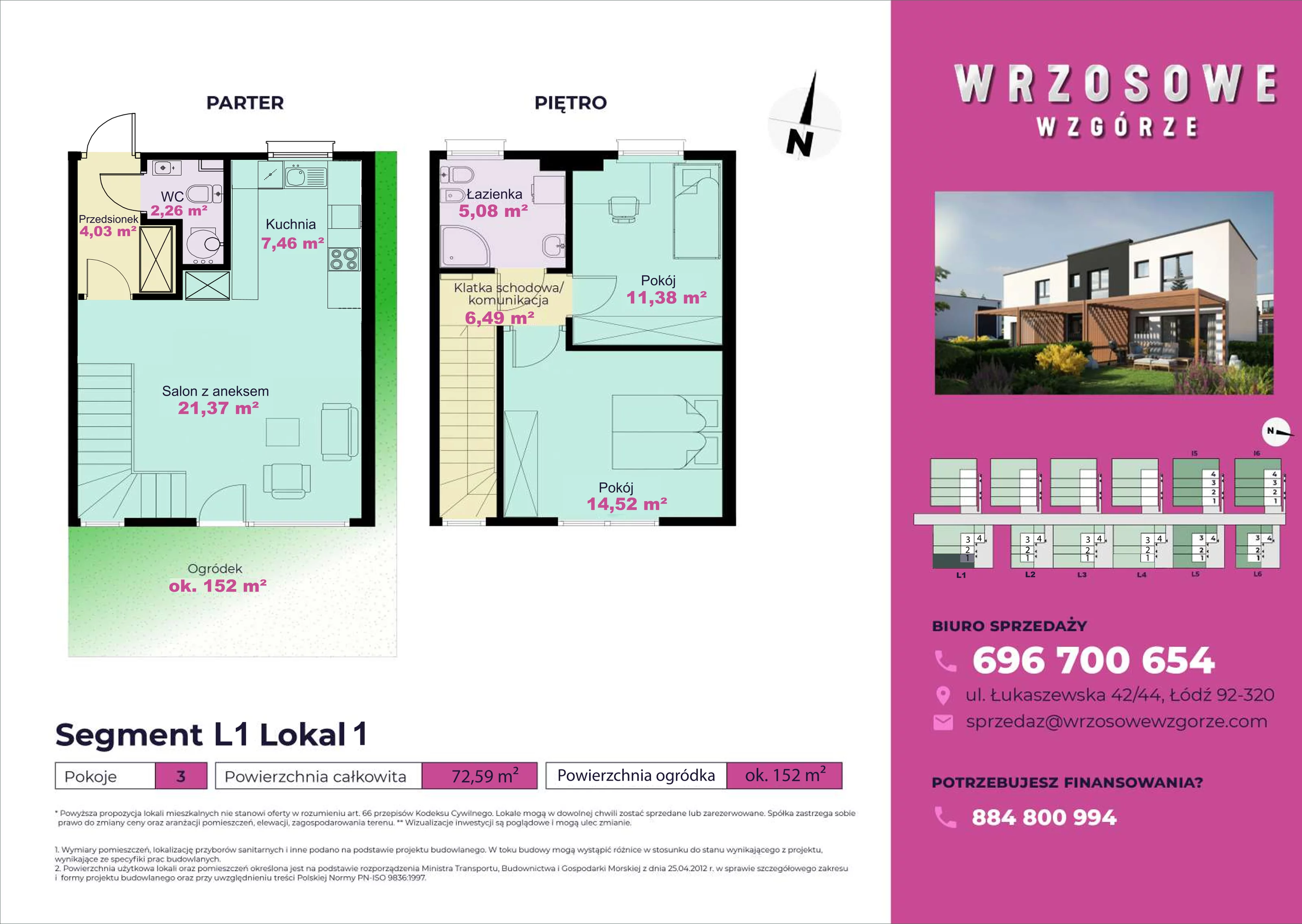Dom 72,59 m², oferta nr L1_1, Wrzosowe Wzgórze, Łódź, Widzew, Dolina Łódki, ul. Łukaszewska 42/44