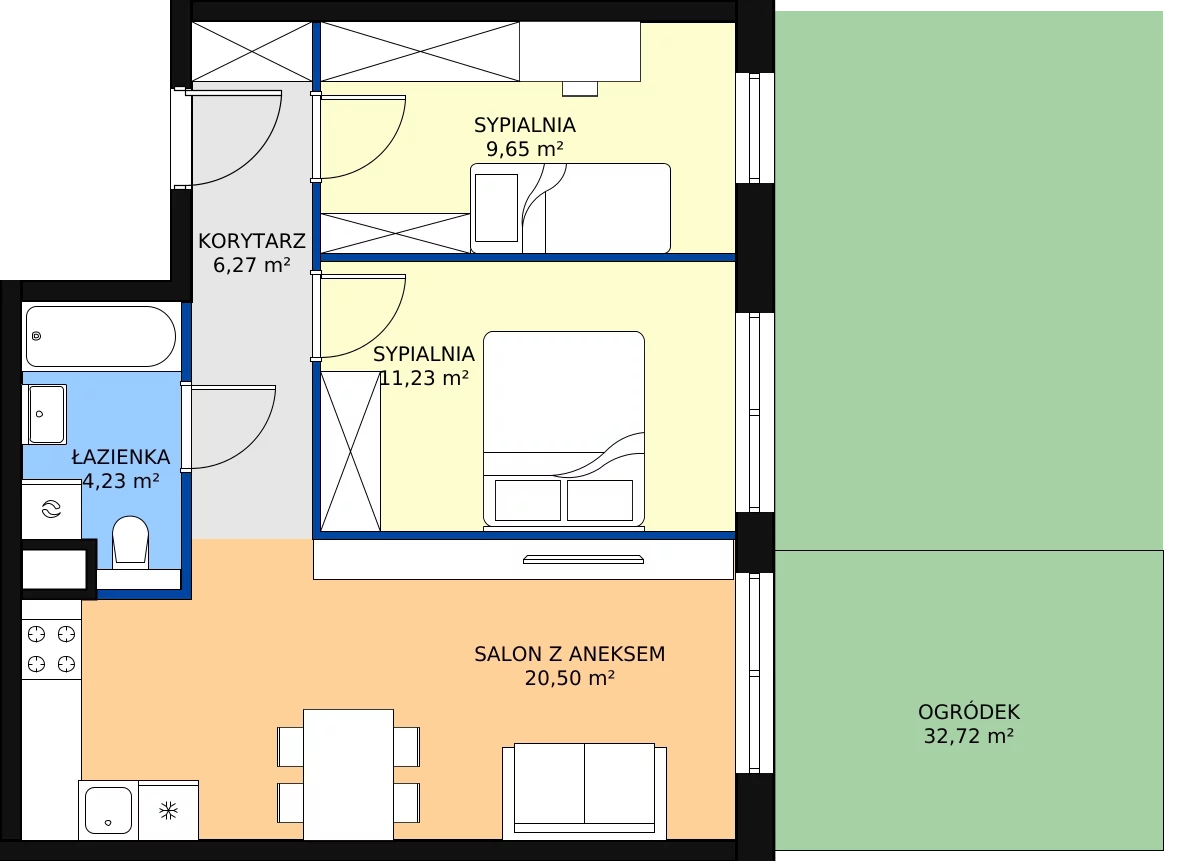 Zalety apartamentu 51.88 m², G2
