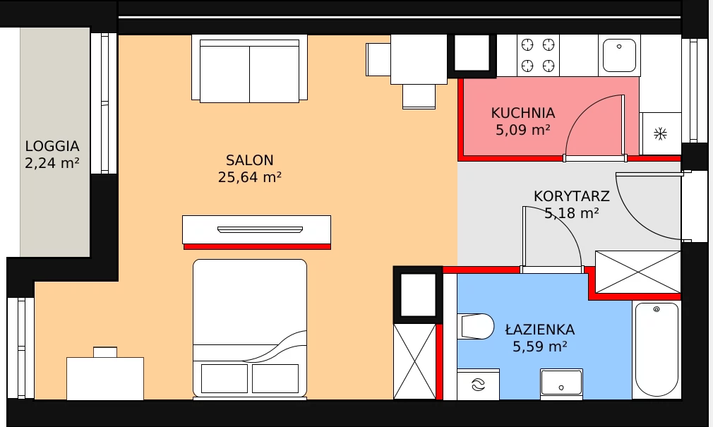 Nowy apartament, 41,50 m², 1 pokój, 1 piętro, oferta nr E6