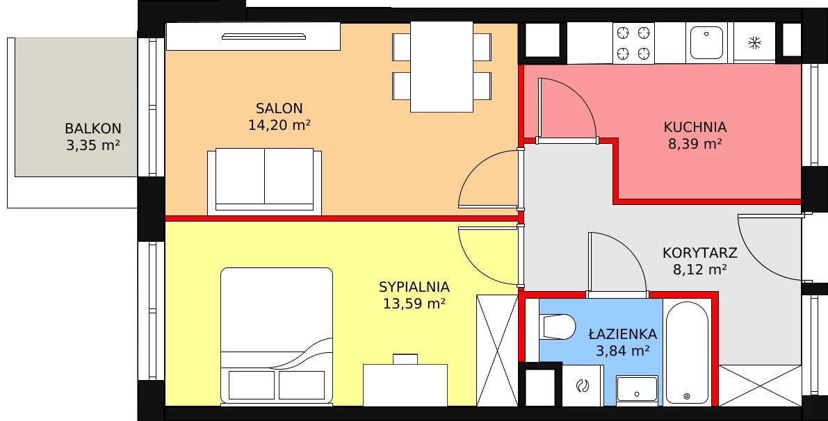 Nowy apartament, 48,14 m², 2 pokoje, 1 piętro, oferta nr I6