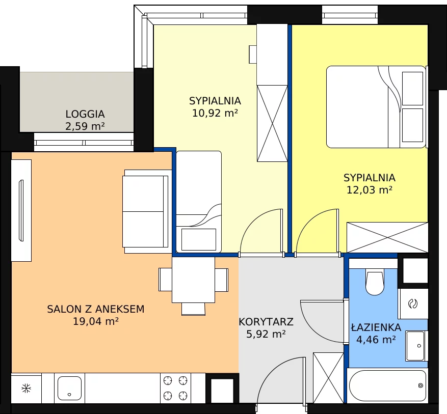 Nowy apartament, 52,37 m², 3 pokoje, 1 piętro, oferta nr K14