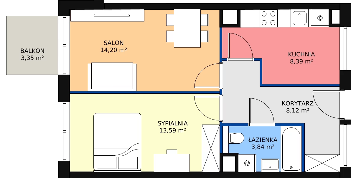 Zalety apartamentu 48.14 m², I13