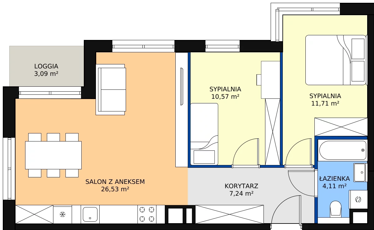 Zalety apartamentu 60.16 m², J14
