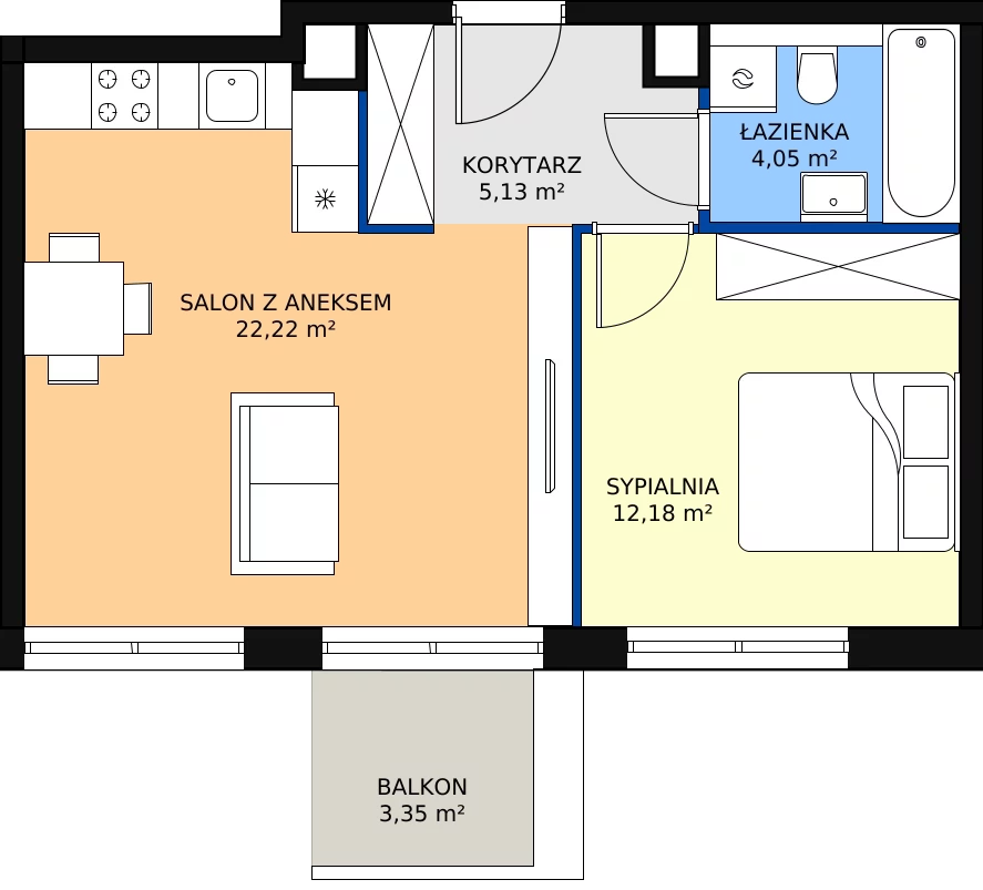 Zalety apartamentu 43.58 m², K20