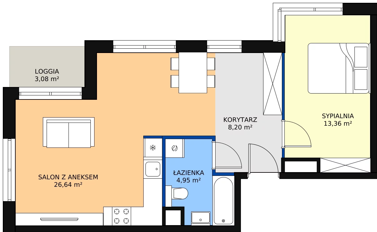 Zalety apartamentu 53.15 m², K22