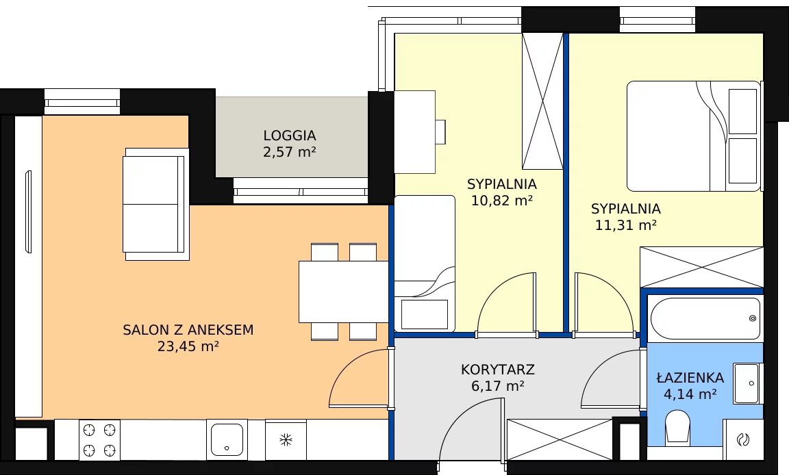 Zalety apartamentu 55.89 m², K23