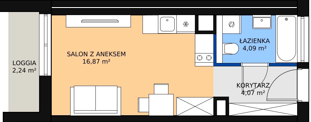 Zalety apartamentu 25.03 m², E20
