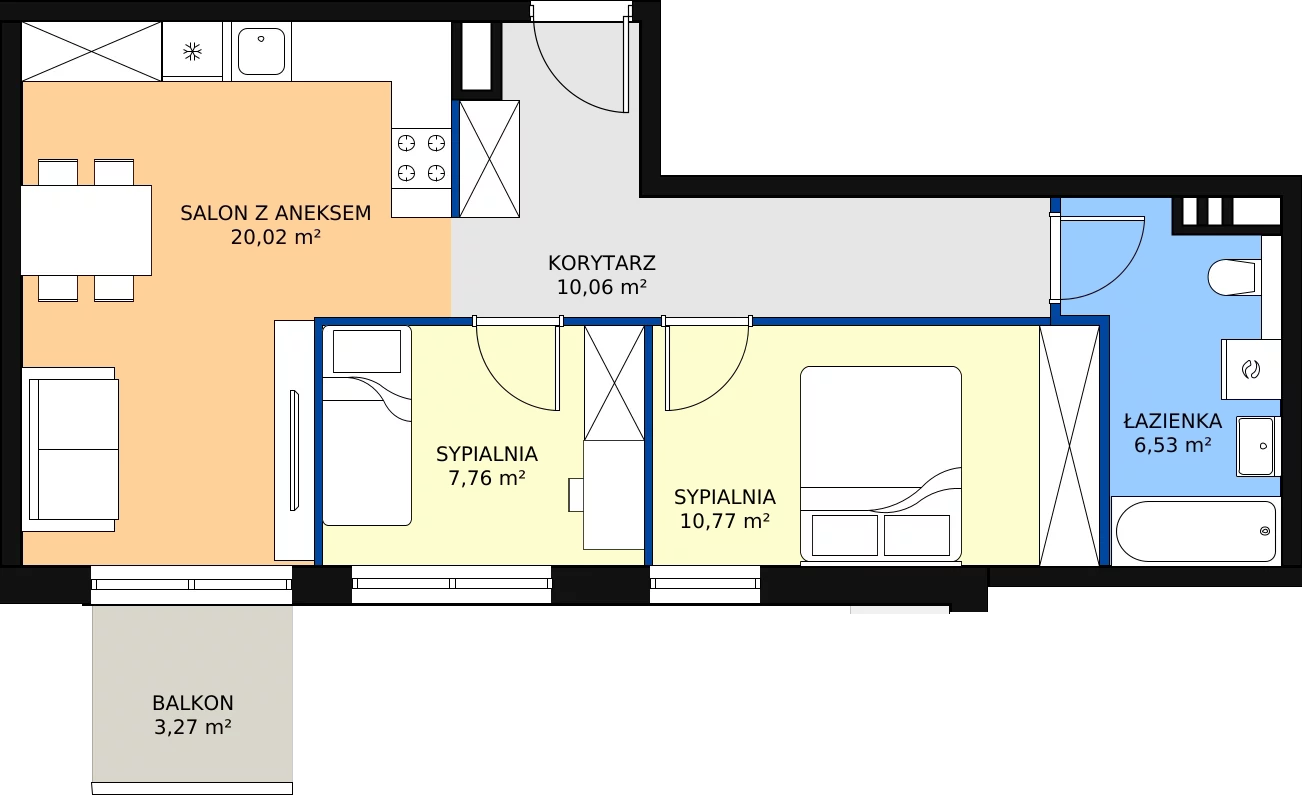 Zalety apartamentu 55.14 m², E21