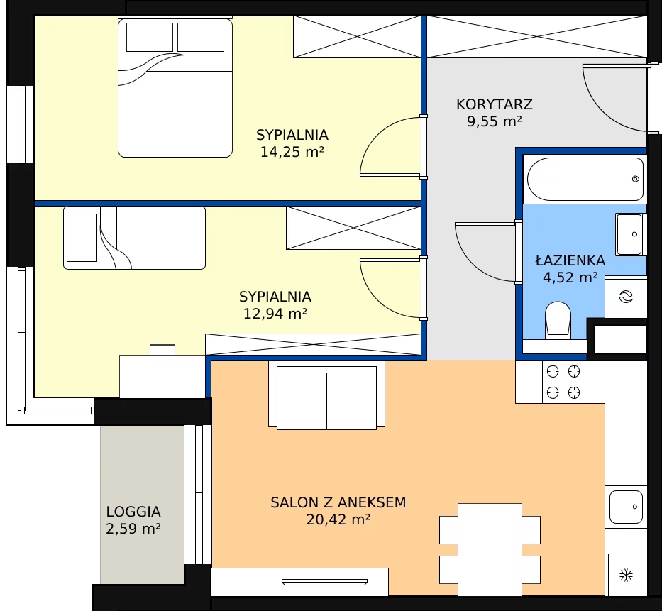 Zalety apartamentu 61.68 m², E23