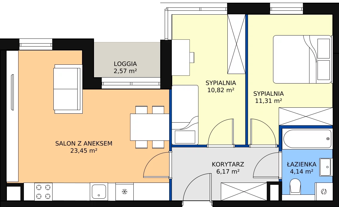 Zalety apartamentu 55.89 m², F19