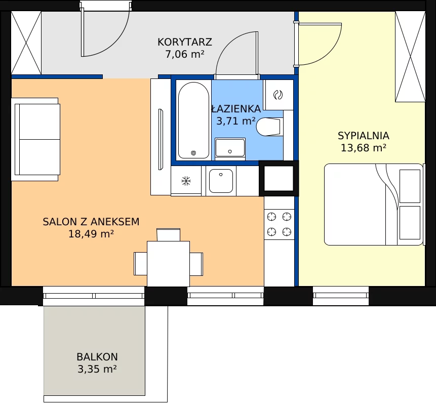 Zalety apartamentu 42.94 m², F21