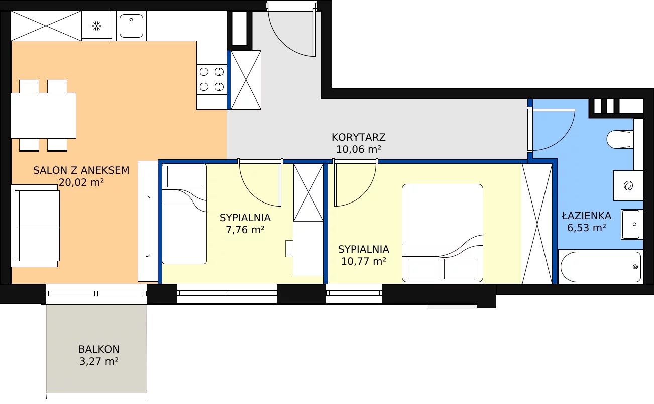 Zalety apartamentu 55.14 m², G22