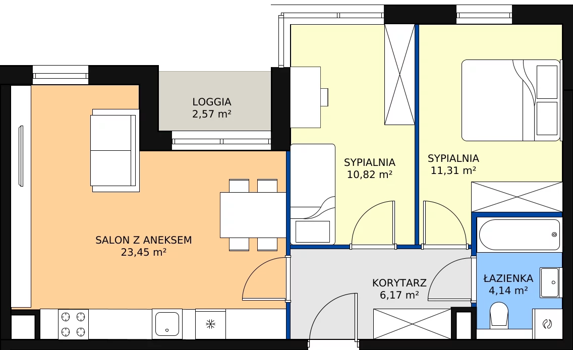 Zalety apartamentu 55.89 m², H20