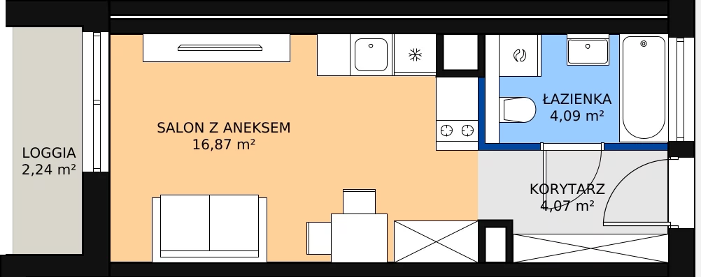 Zalety apartamentu 25.03 m², I21