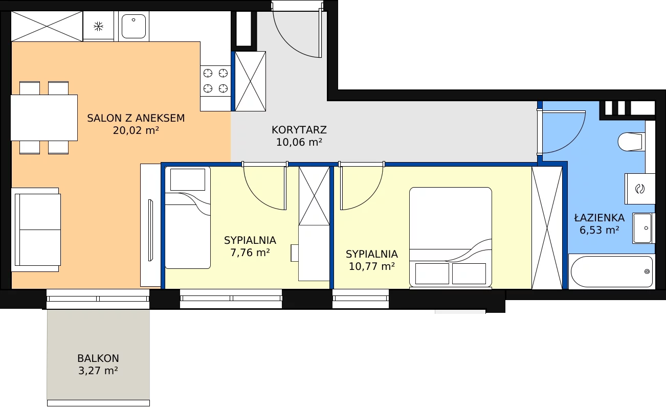 Zalety apartamentu 55.14 m², I22