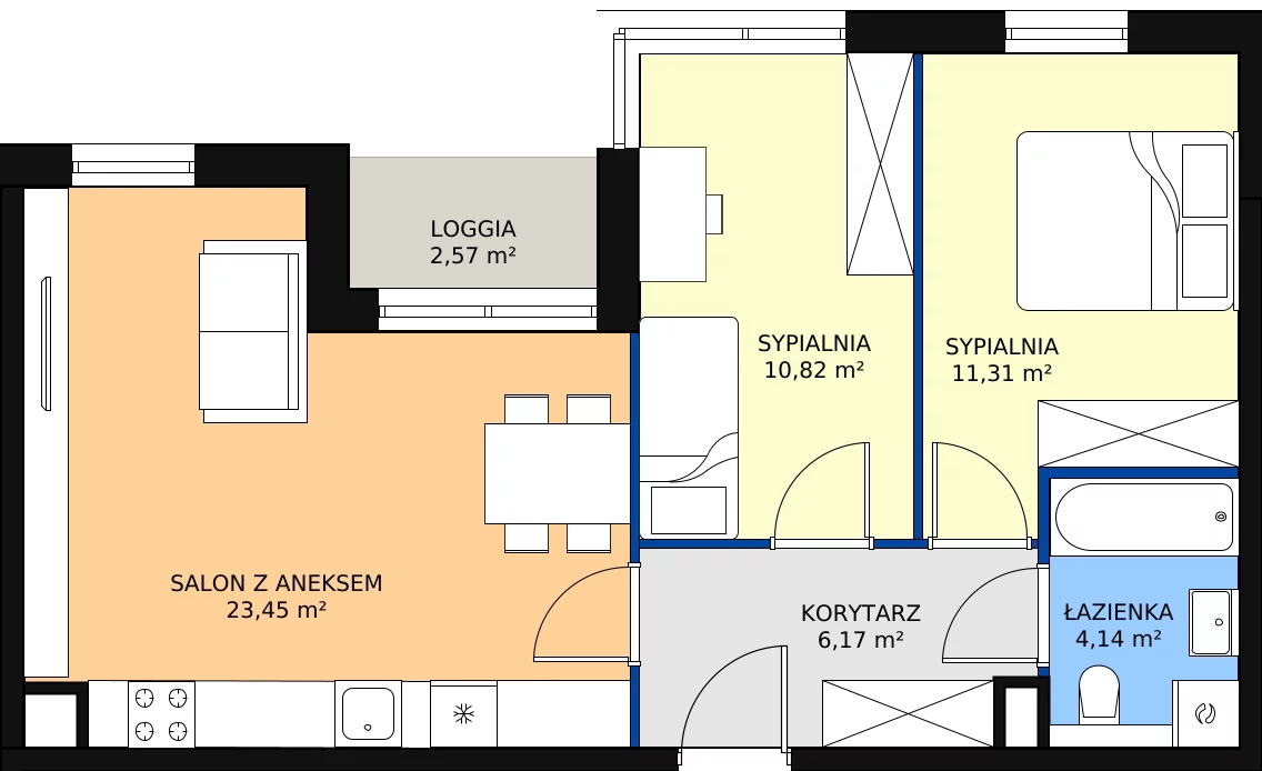 Zalety apartamentu 55.89 m², J20